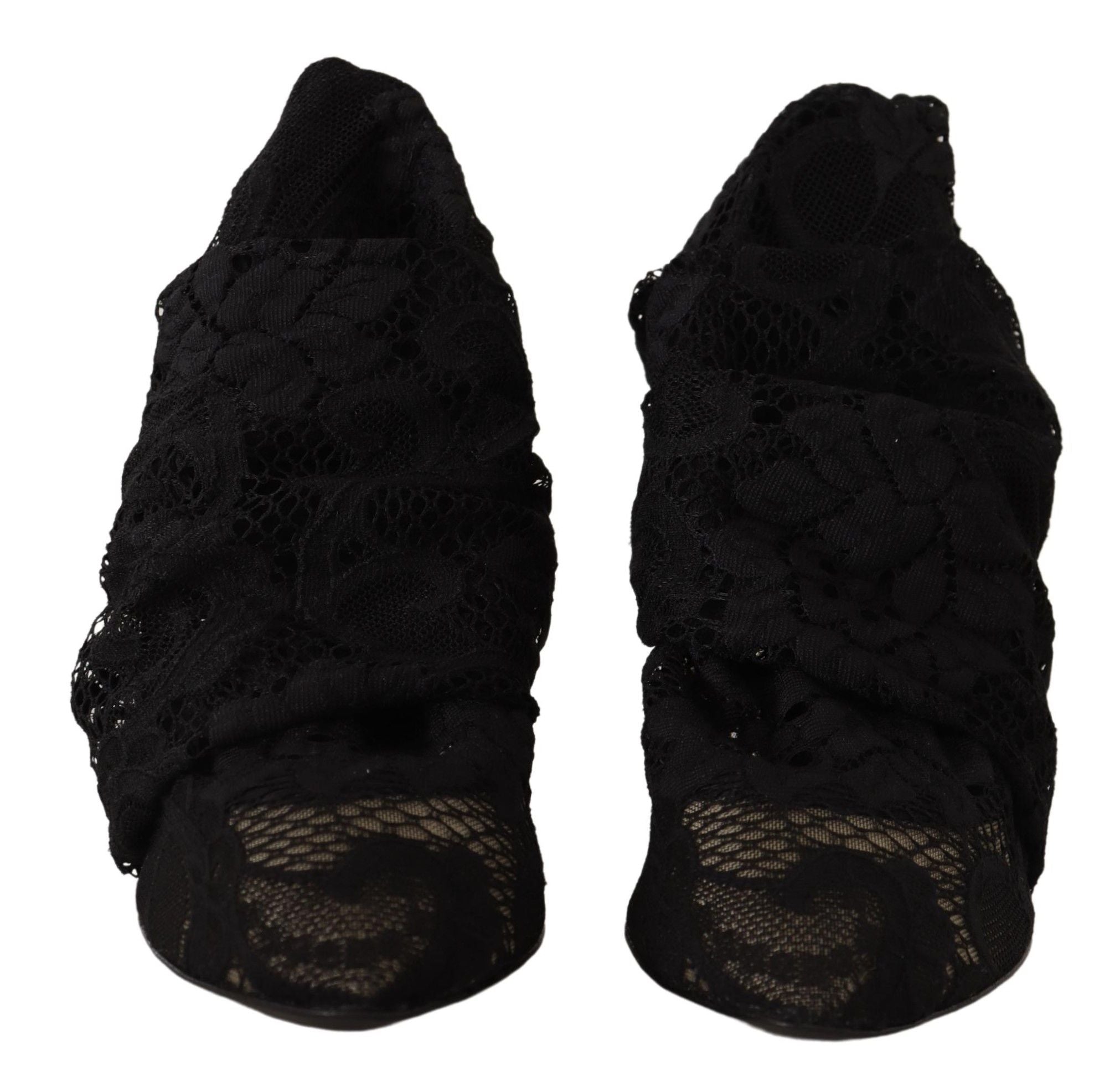 Black Stretch Socks Taormina Lace Boots Shoes - ventzia