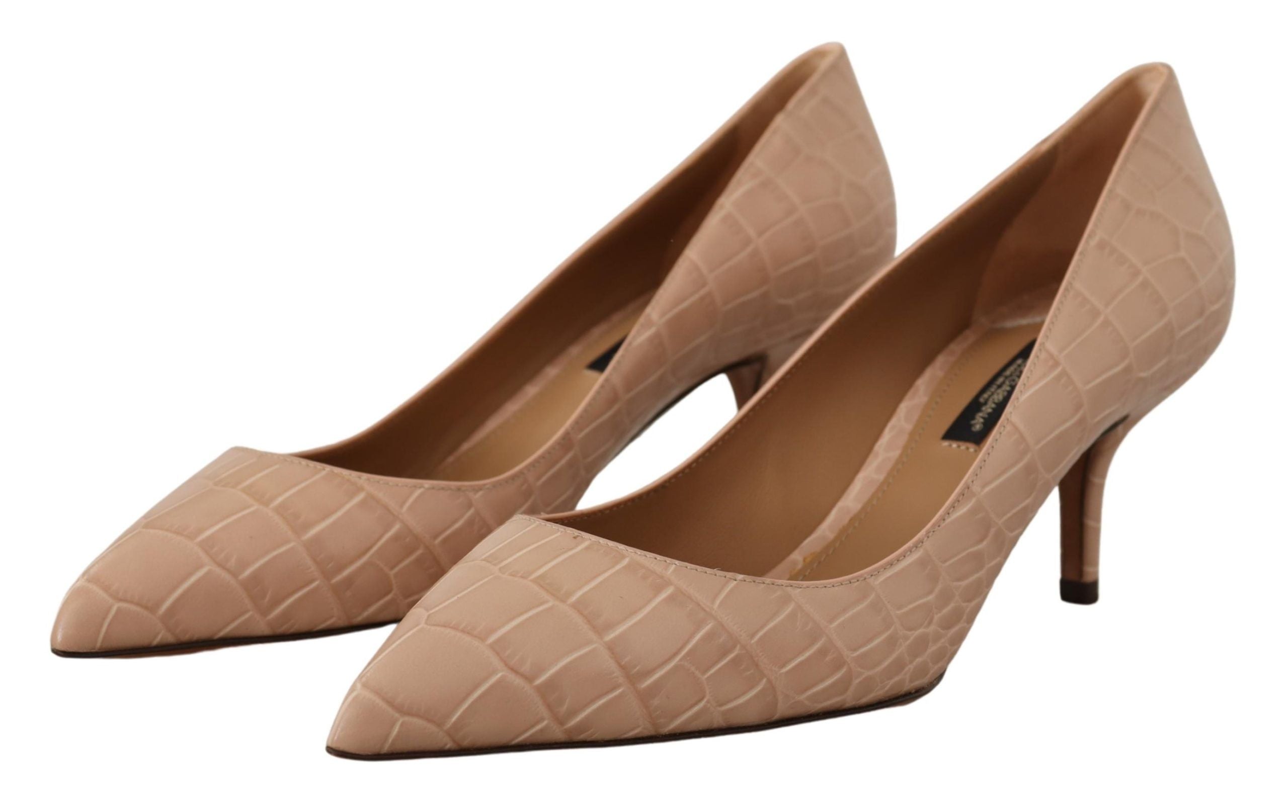 Beige Leather Pointed Heels Pumps Shoes - ventzia