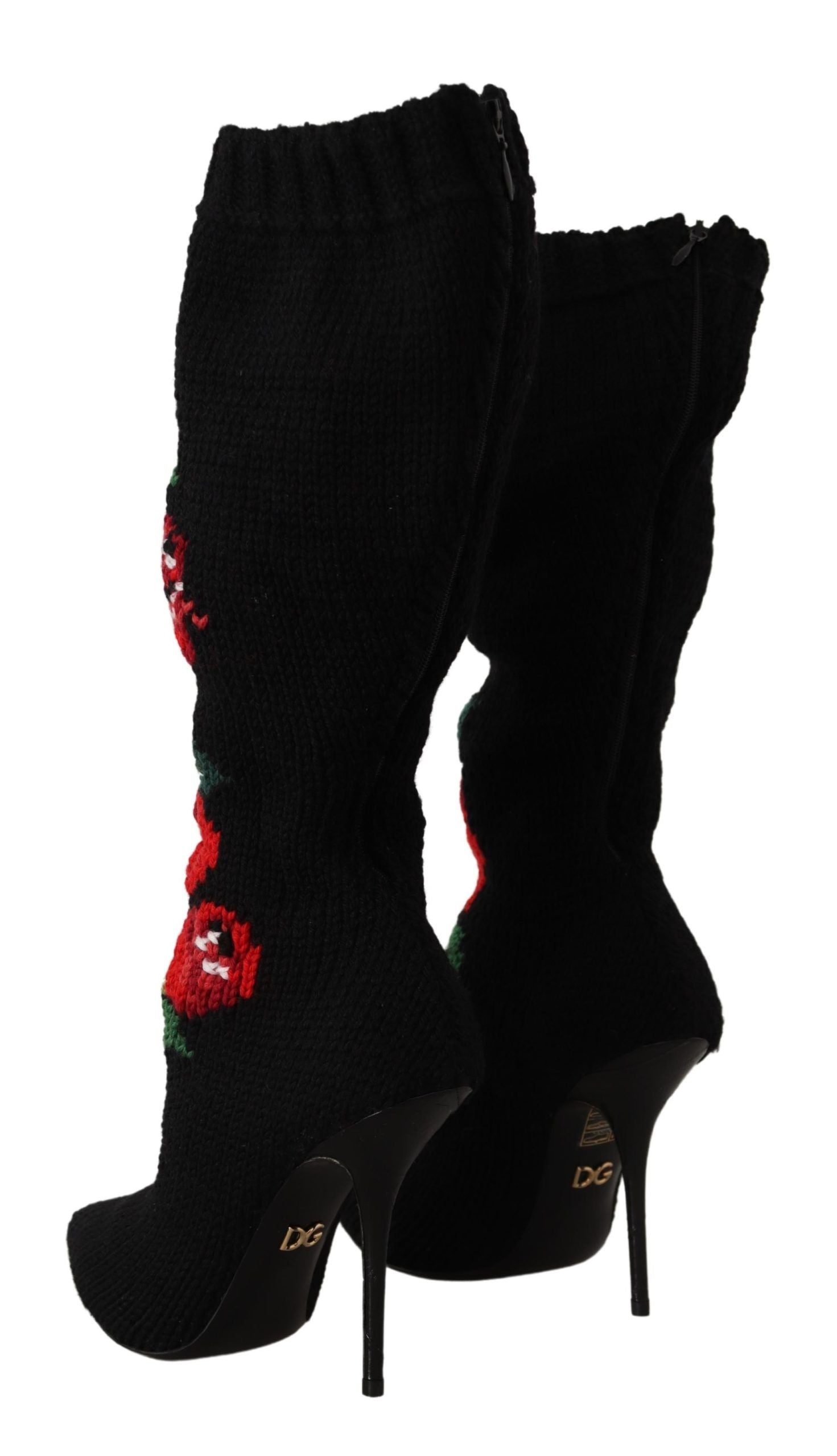 Black Stretch Socks Red Roses Booties Shoes - ventzia