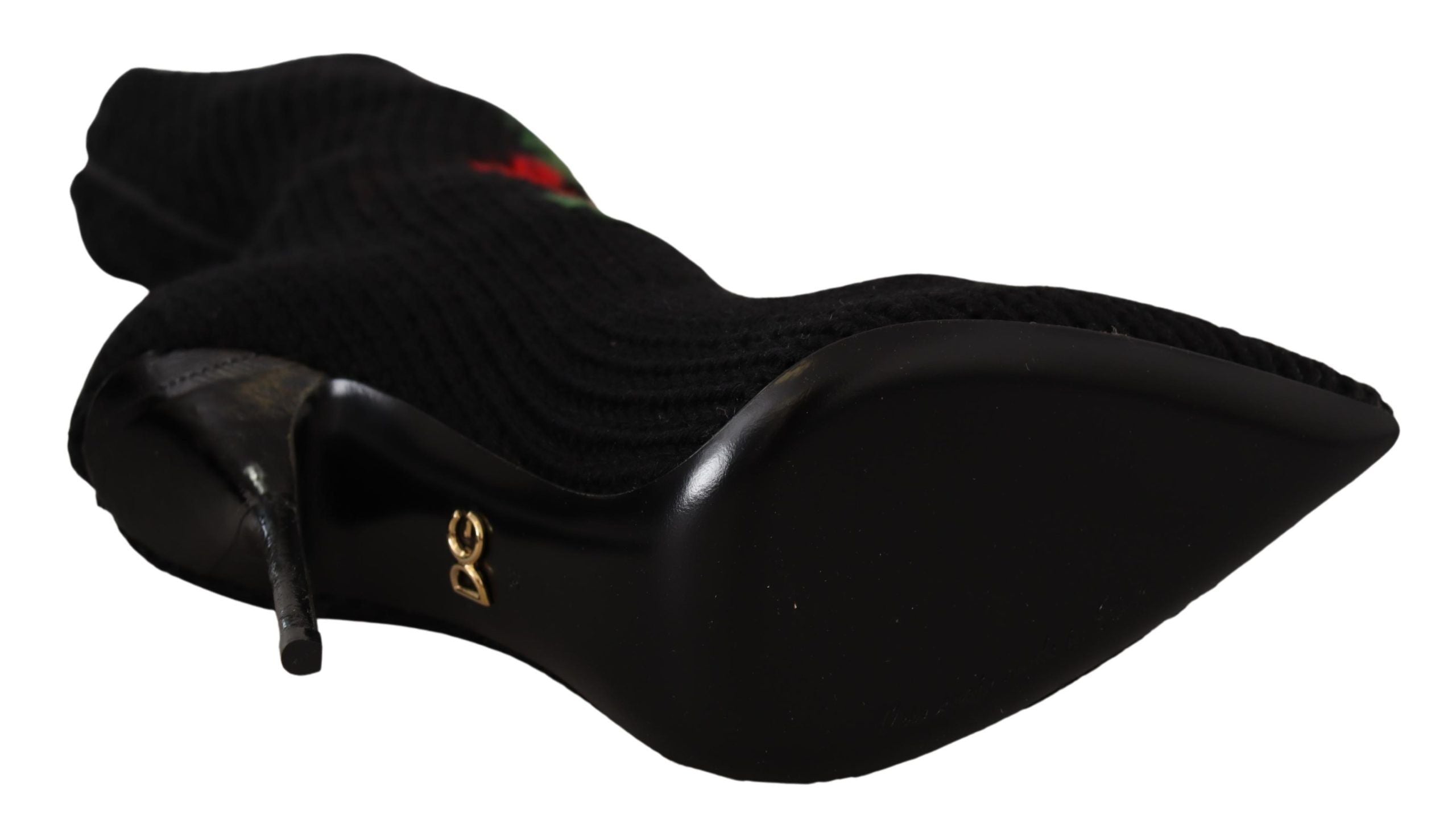 Black Stretch Socks Red Roses Booties Shoes - ventzia