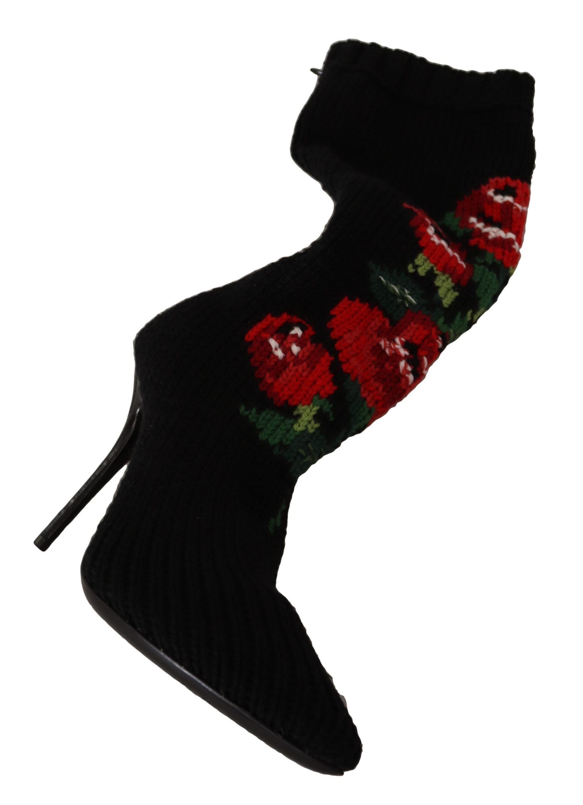 Black Stretch Socks Red Roses Booties Shoes - ventzia