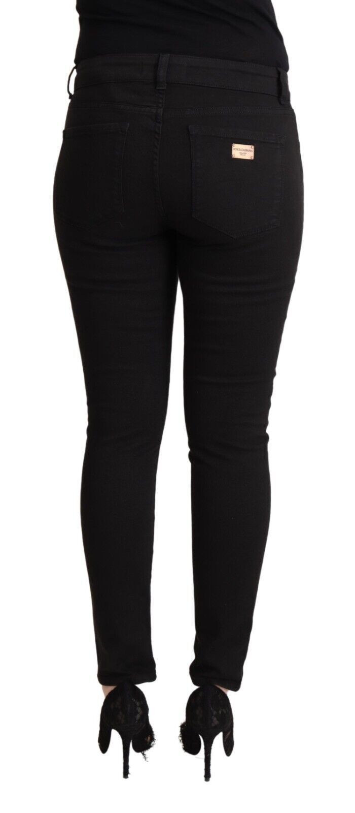 Black Cotton Mid Waist Denim Slim Fit Jeans - ventzia