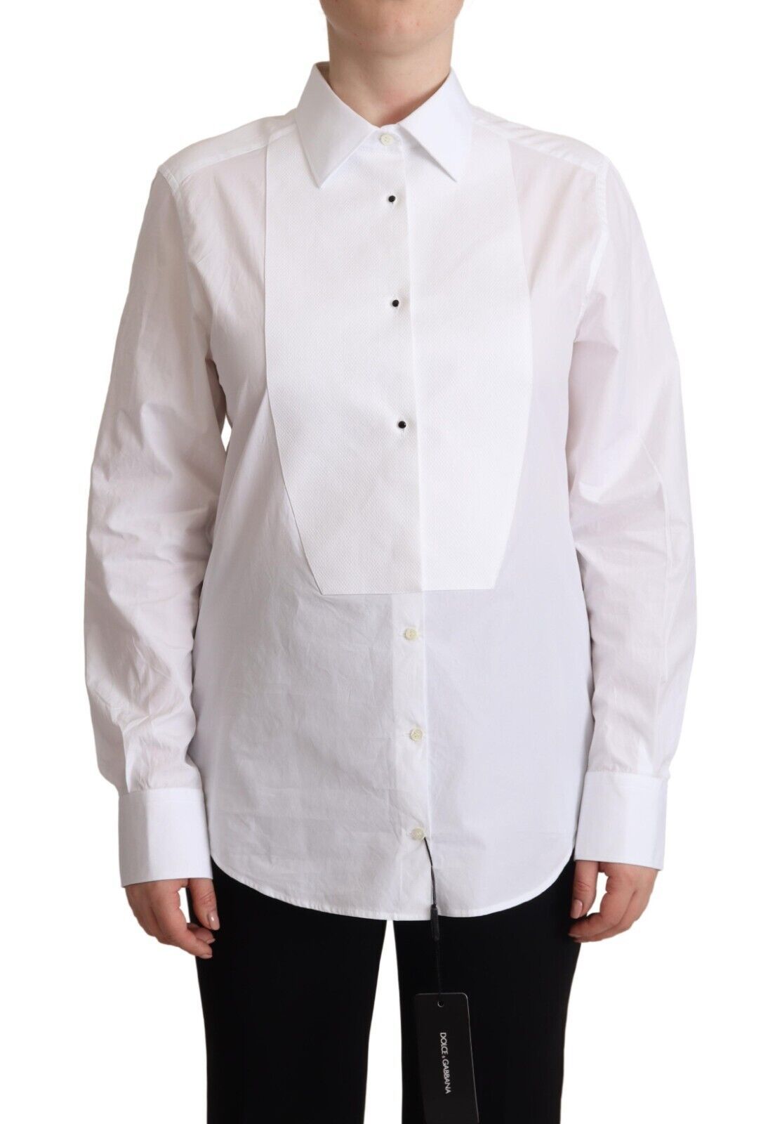 White Cotton Dress Collared Long Sleeves Shirt Top - ventzia