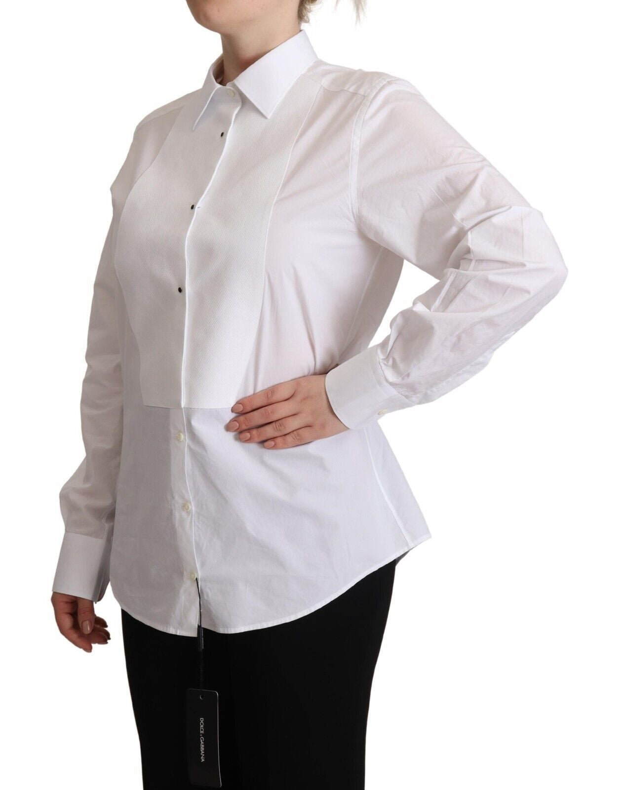 White Cotton Dress Collared Long Sleeves Shirt Top - ventzia
