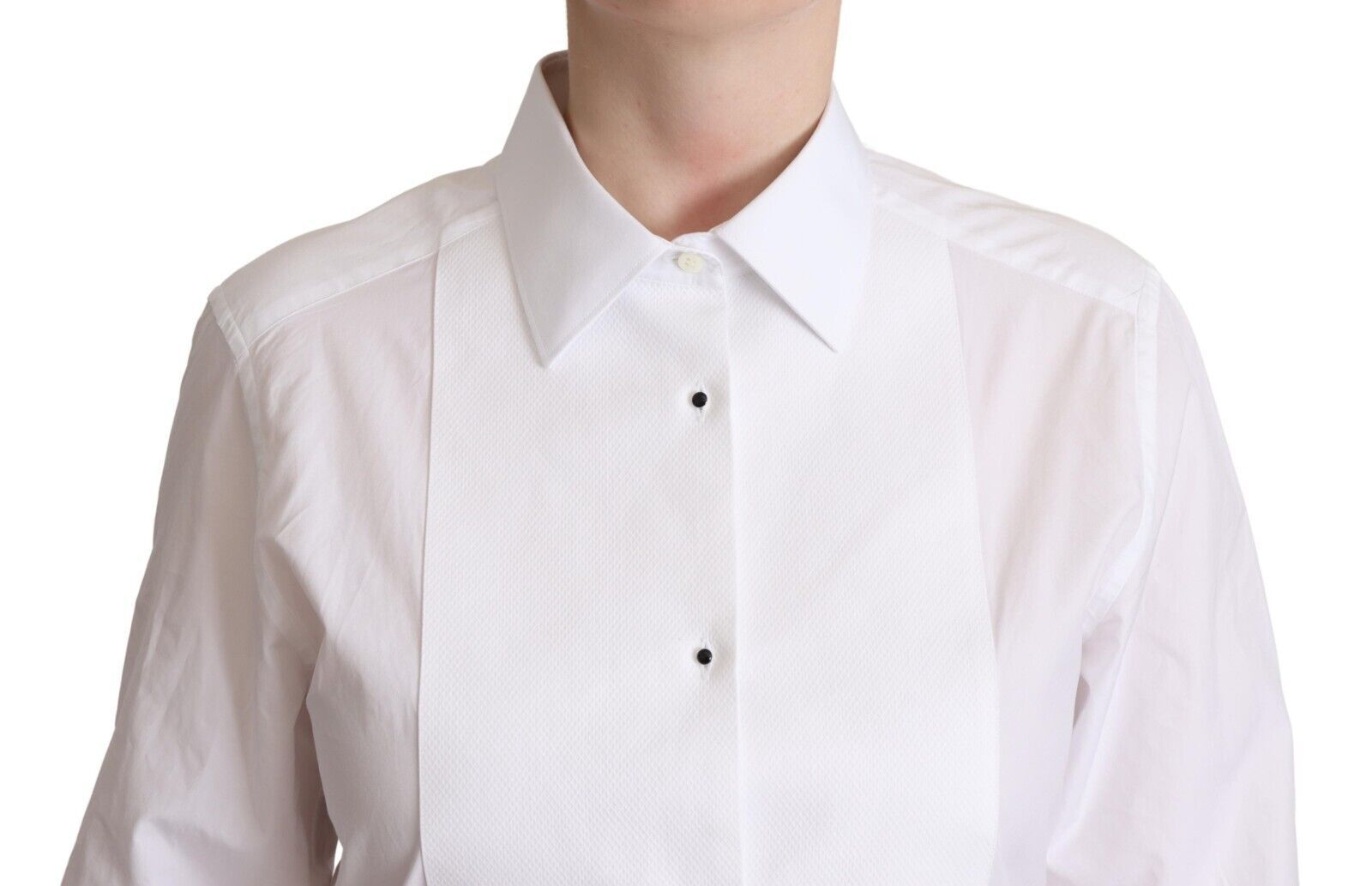 White Cotton Dress Collared Long Sleeves Shirt Top - ventzia