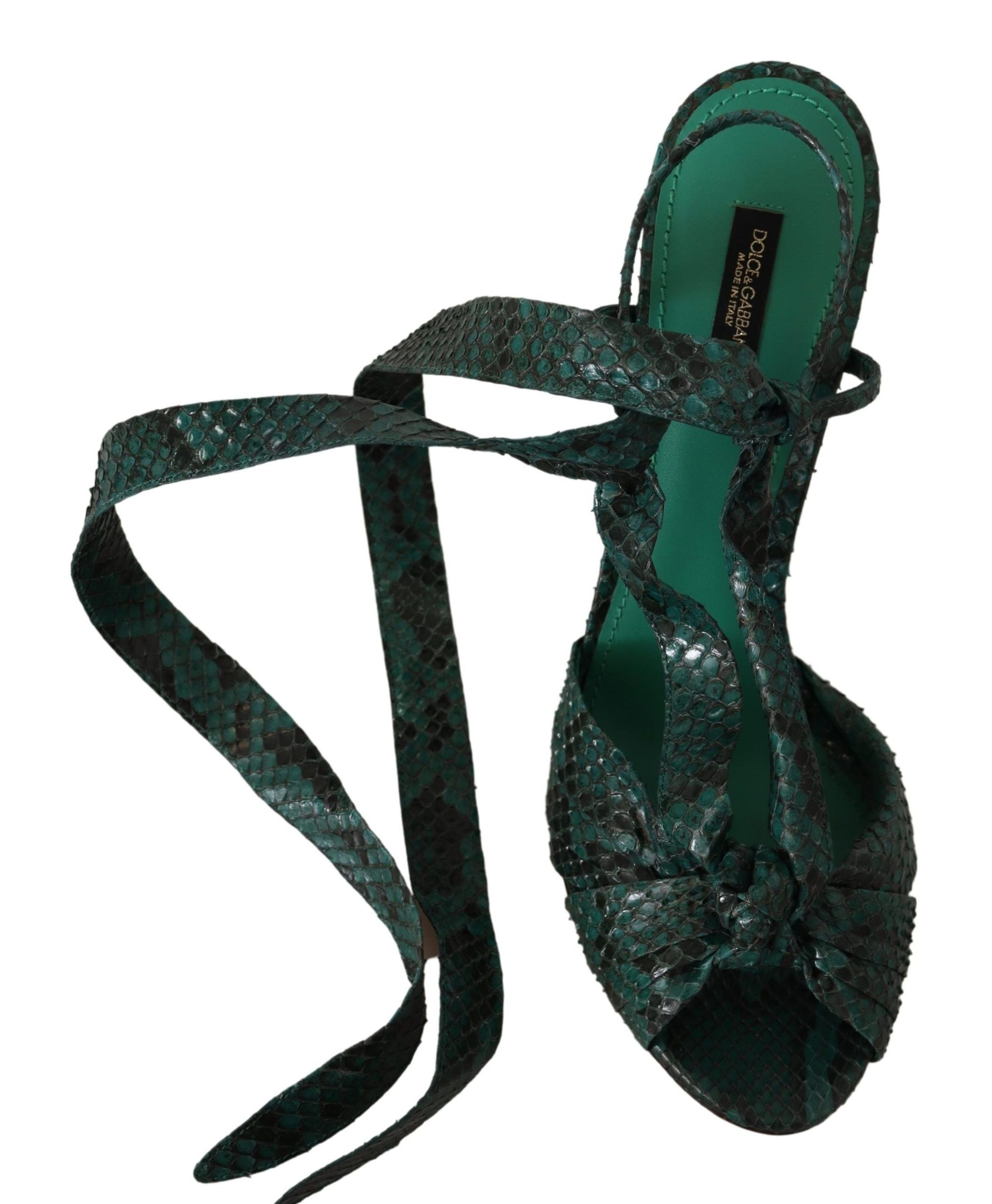 Green Python Strap Sandals Heels Shoes - ventzia