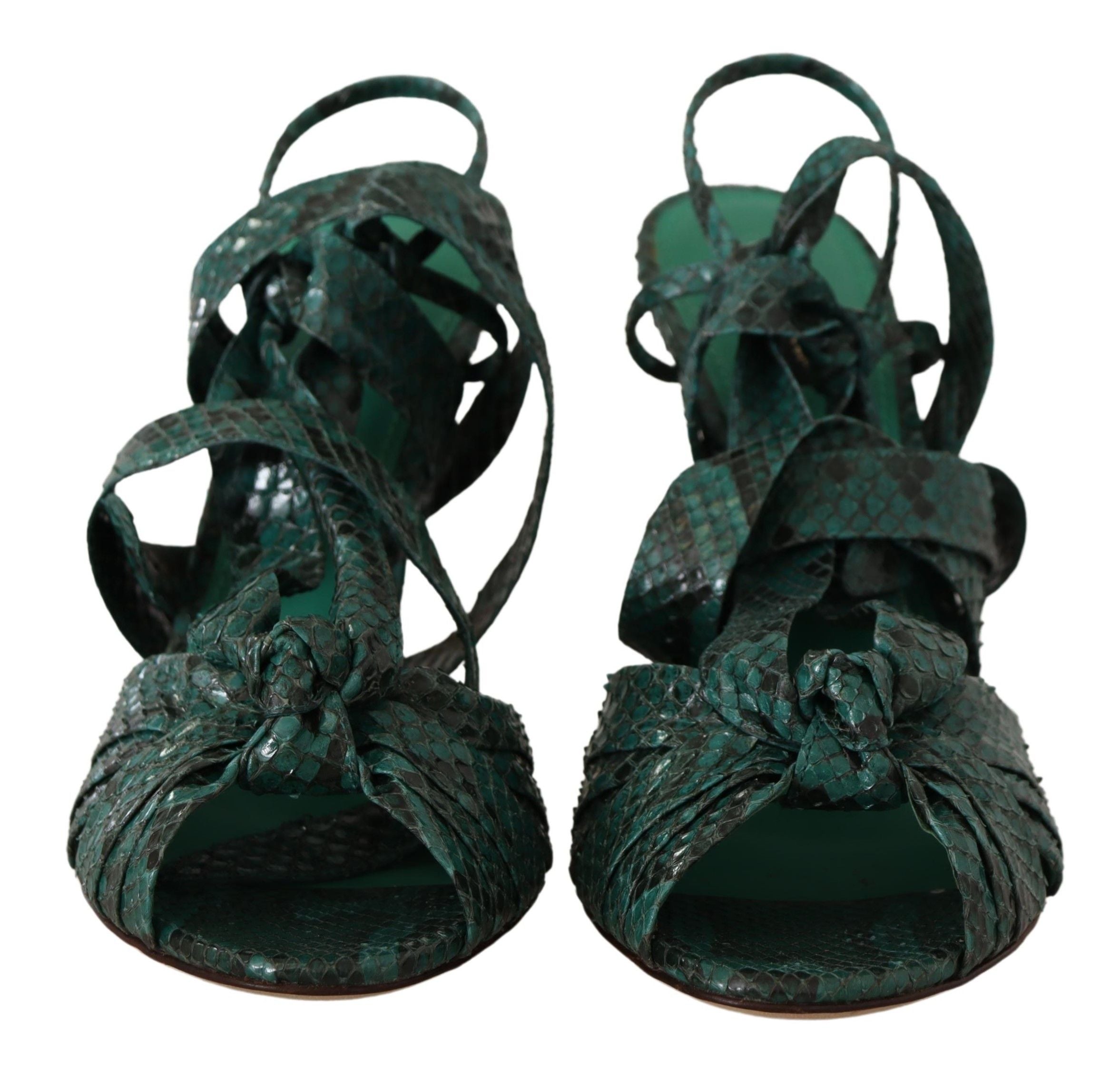 Green Python Strap Sandals Heels Shoes - ventzia