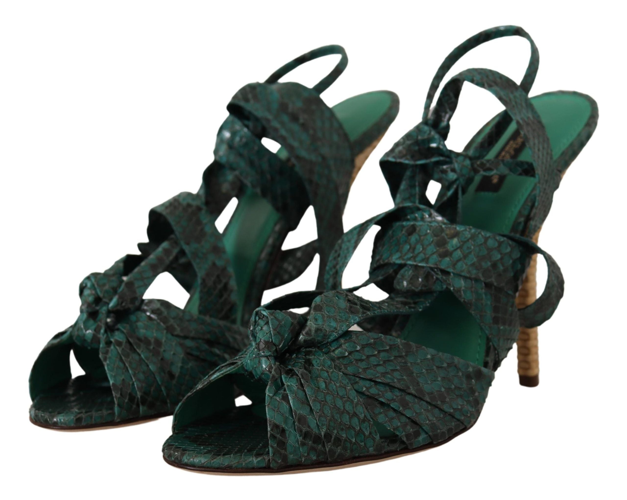 Green Python Strap Sandals Heels Shoes - ventzia