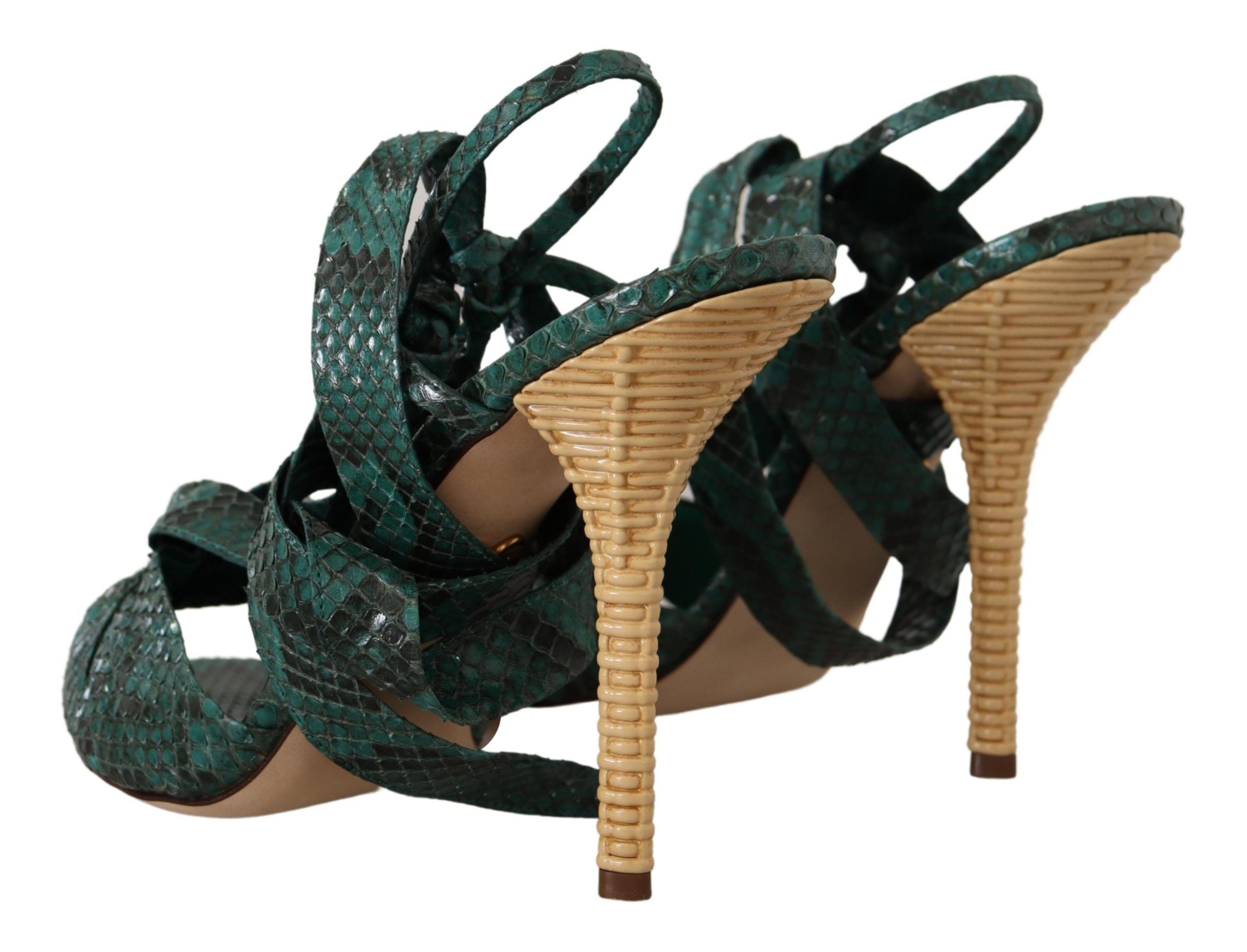 Green Python Strap Sandals Heels Shoes - ventzia