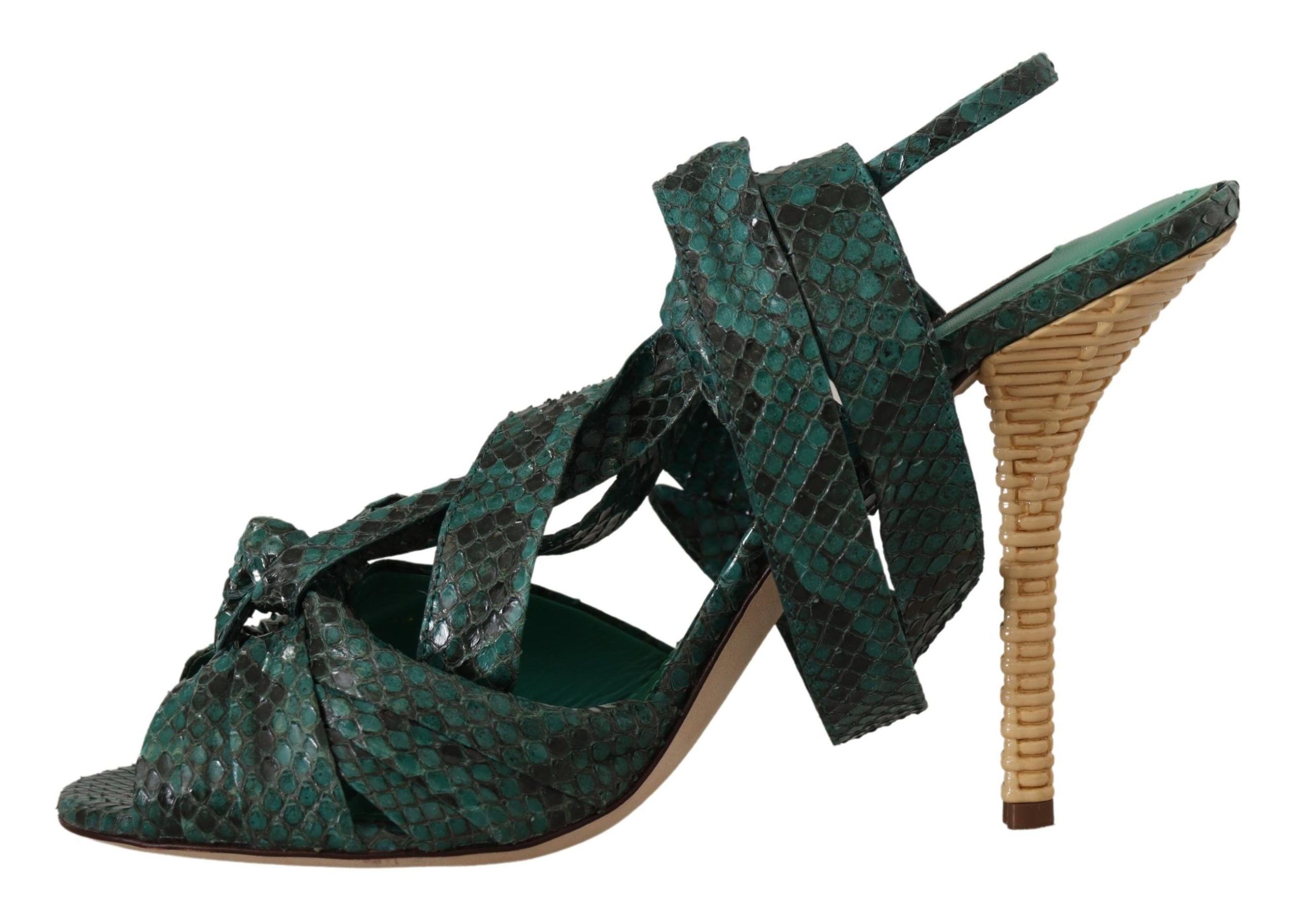 Green Python Strap Sandals Heels Shoes - ventzia