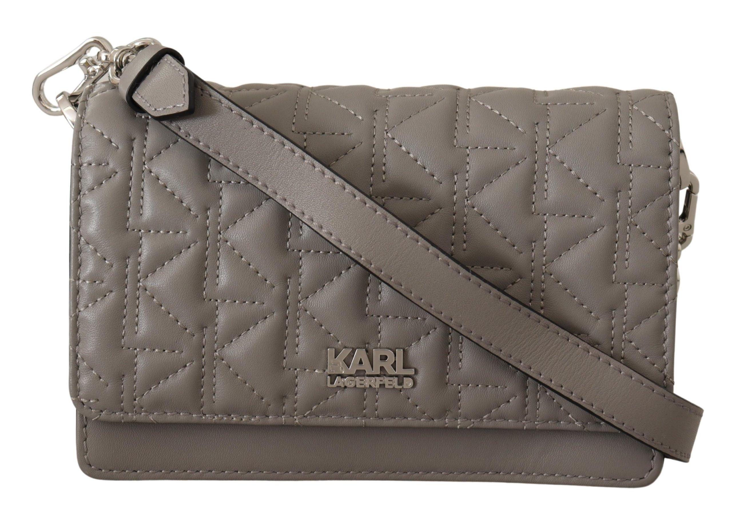 Elegant Grey Leather Crossbody Bag - ventzia