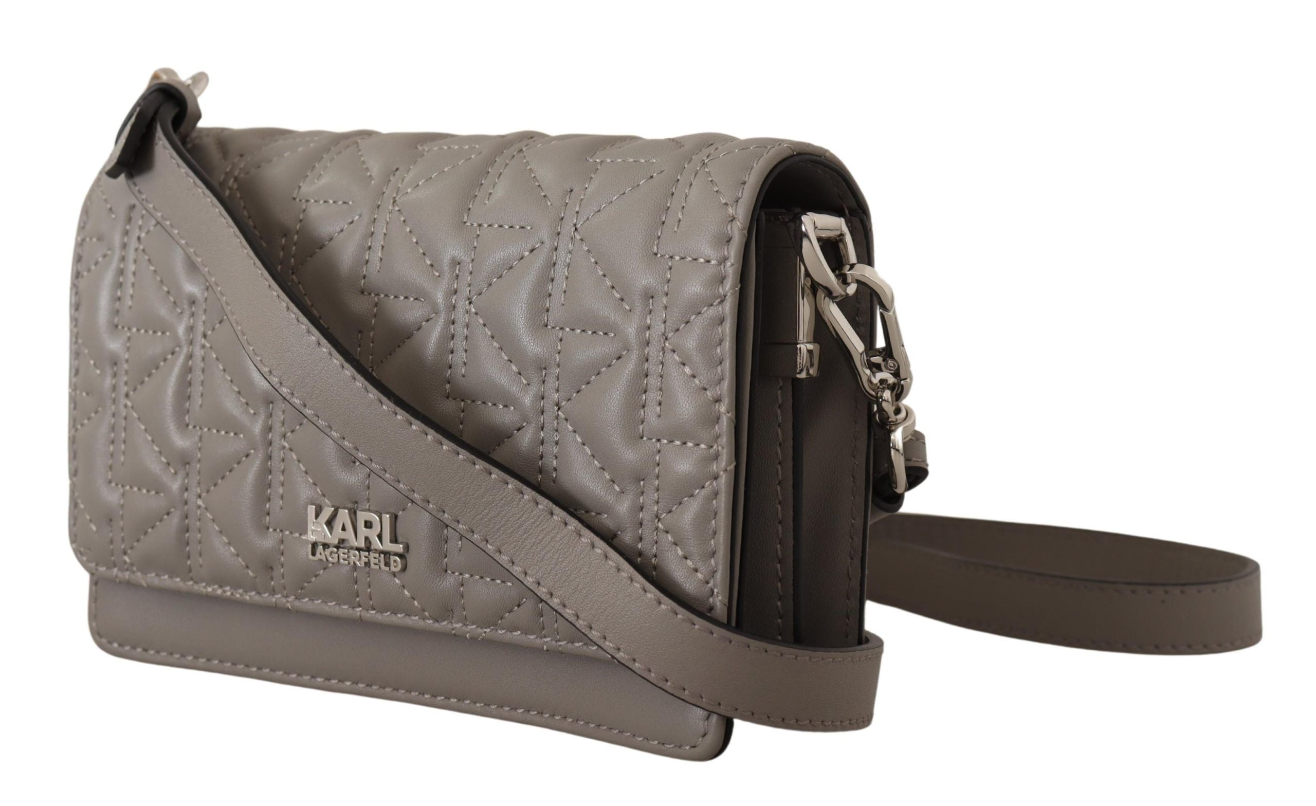 Elegant Grey Leather Crossbody Bag - ventzia