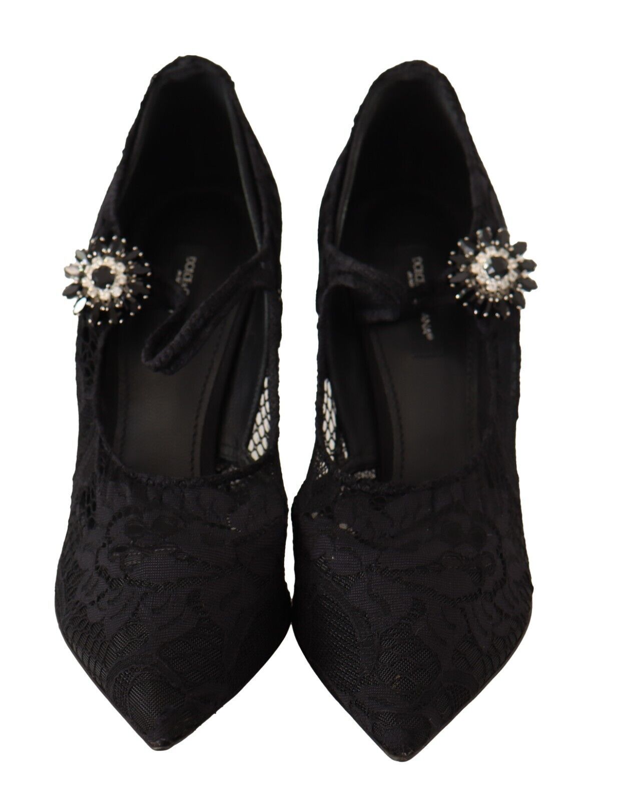 Black Lace Crystals Heels Mary Jane Pumps Shoes - ventzia