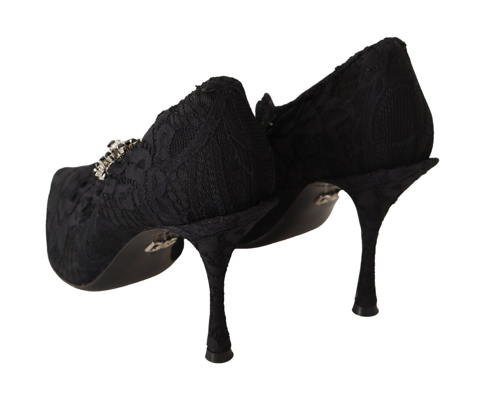 Black Lace Crystals Heels Mary Jane Pumps Shoes - ventzia