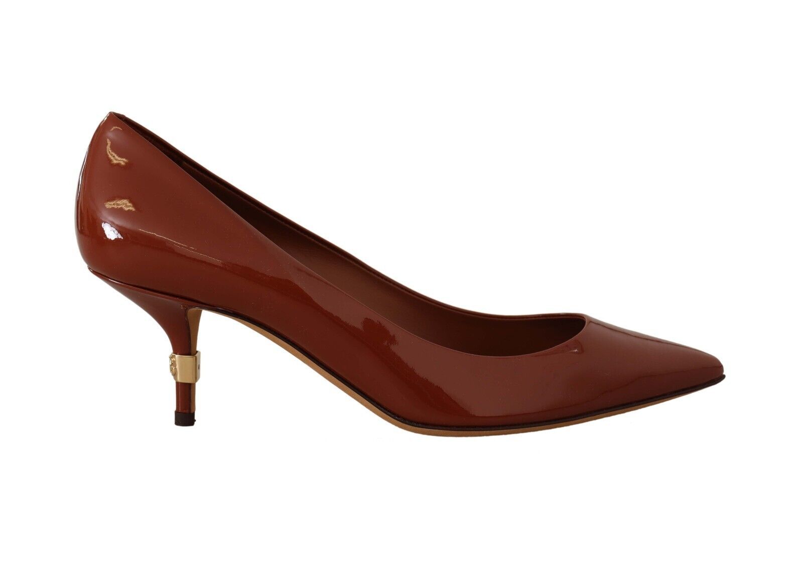 Brown Kitten Heels Pumps Patent Leather Shoes - ventzia