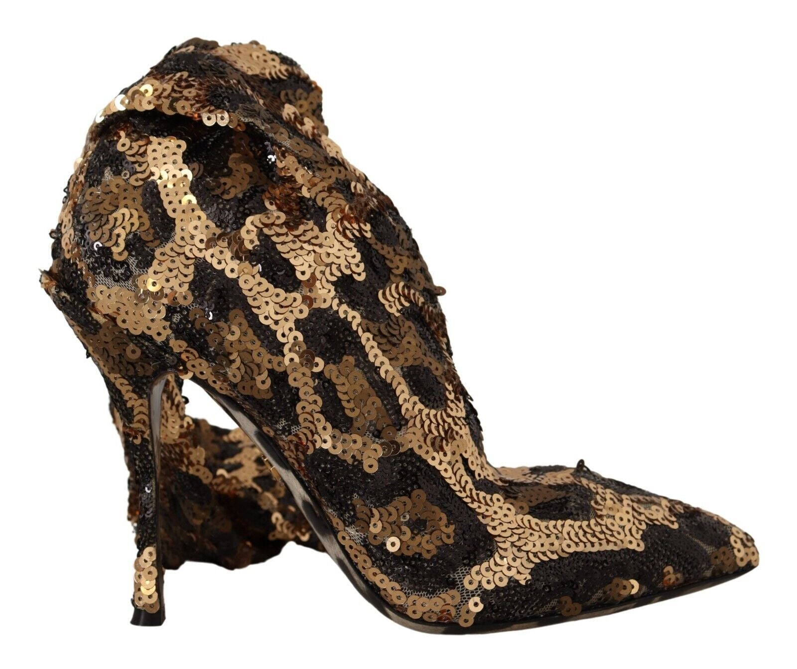Gold Leopard Sequins Heels Boots Shoes - ventzia
