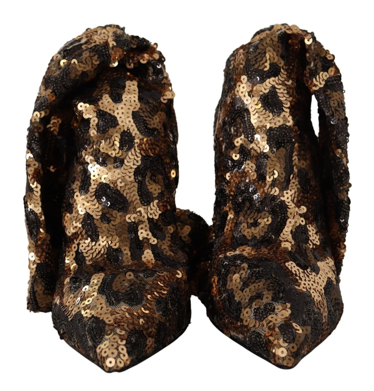 Gold Leopard Sequins Heels Boots Shoes - ventzia