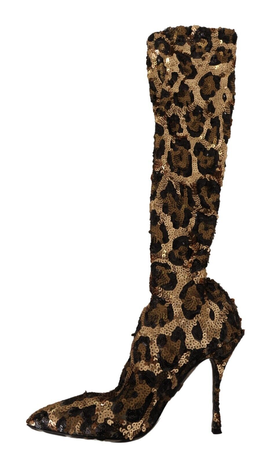 Gold Leopard Sequins Heels Boots Shoes - ventzia