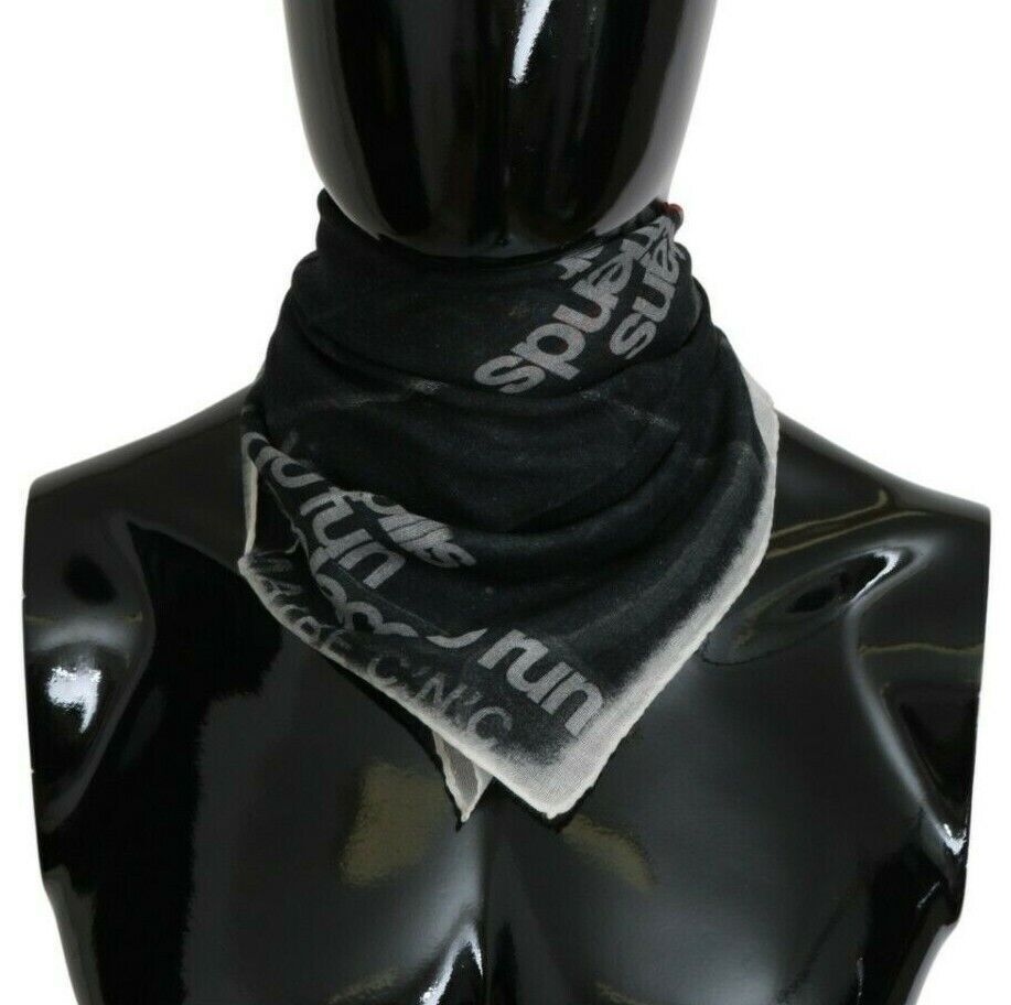 Dark Gray Wool Foulard Branded Scarf - ventzia