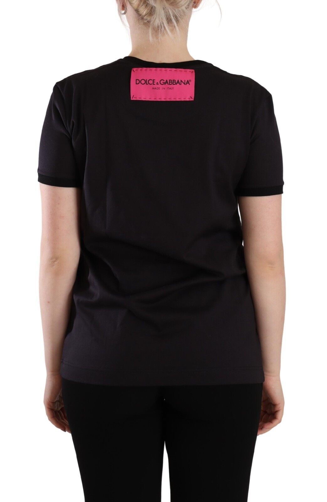 Black Logo Print Cotton Crew Neck Tee T-shirt - ventzia