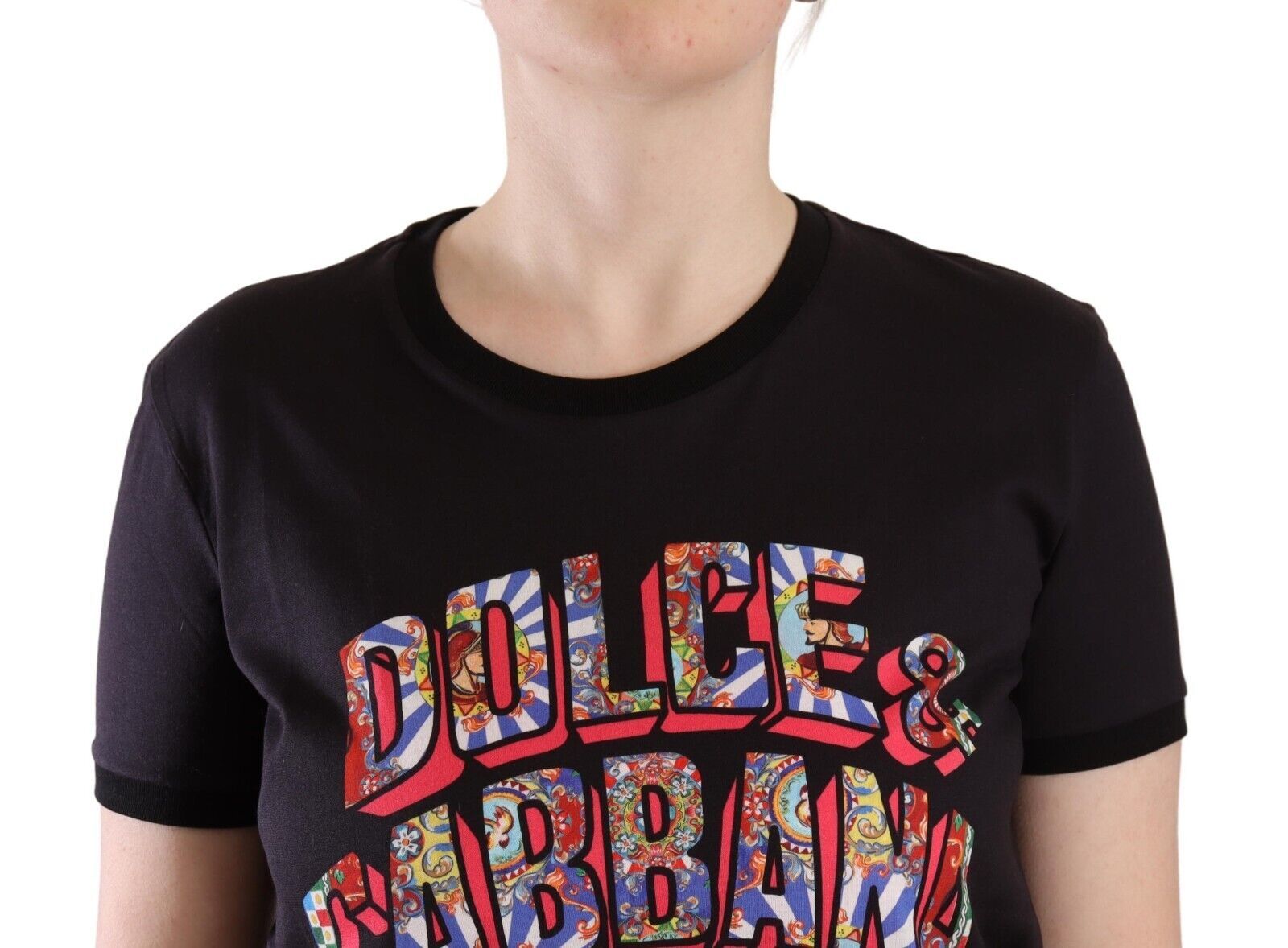 Black Logo Print Cotton Crew Neck Tee T-shirt - ventzia
