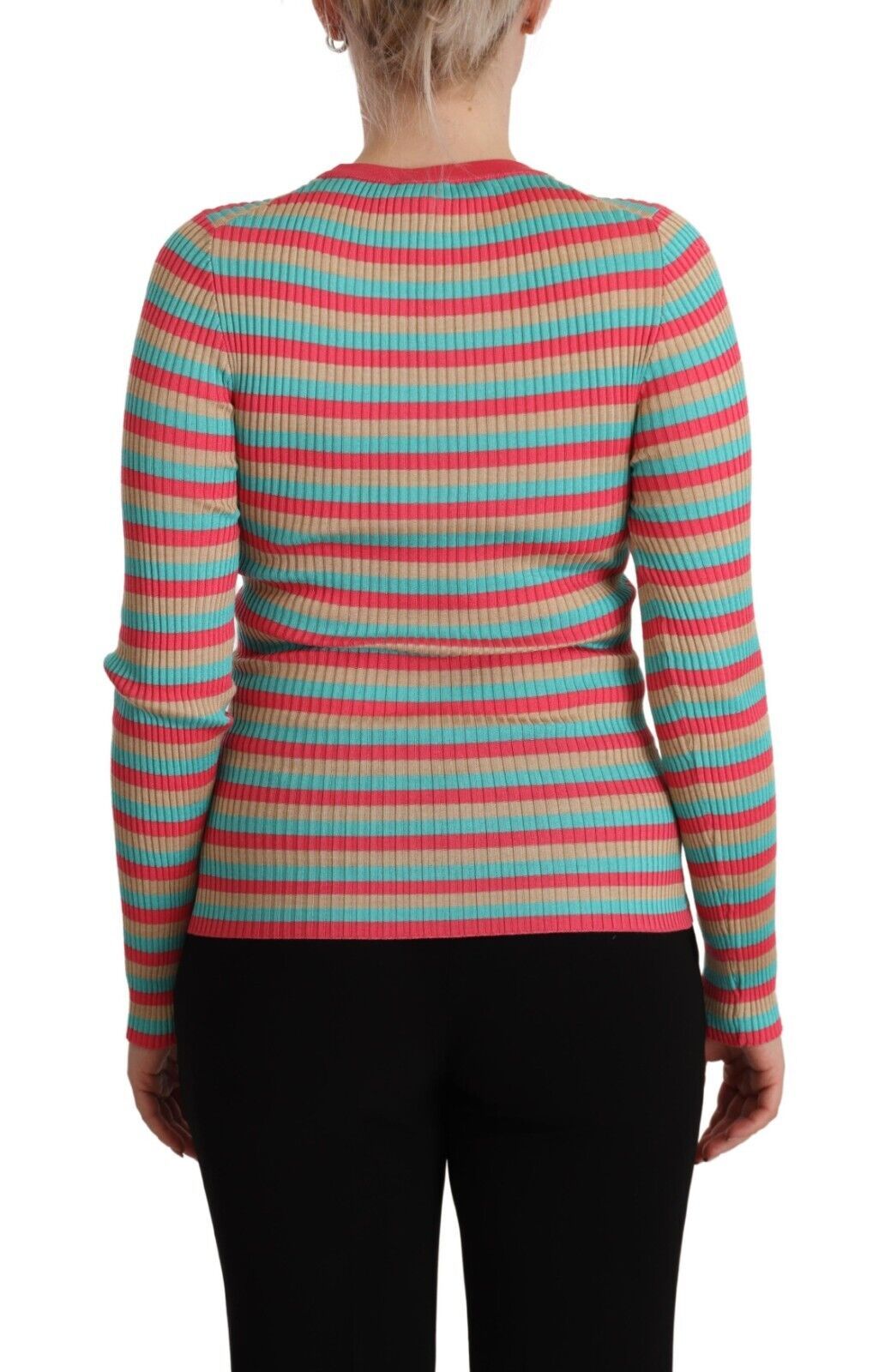 Multicolor Stripes Silk Crew Neck Pullover Top - ventzia