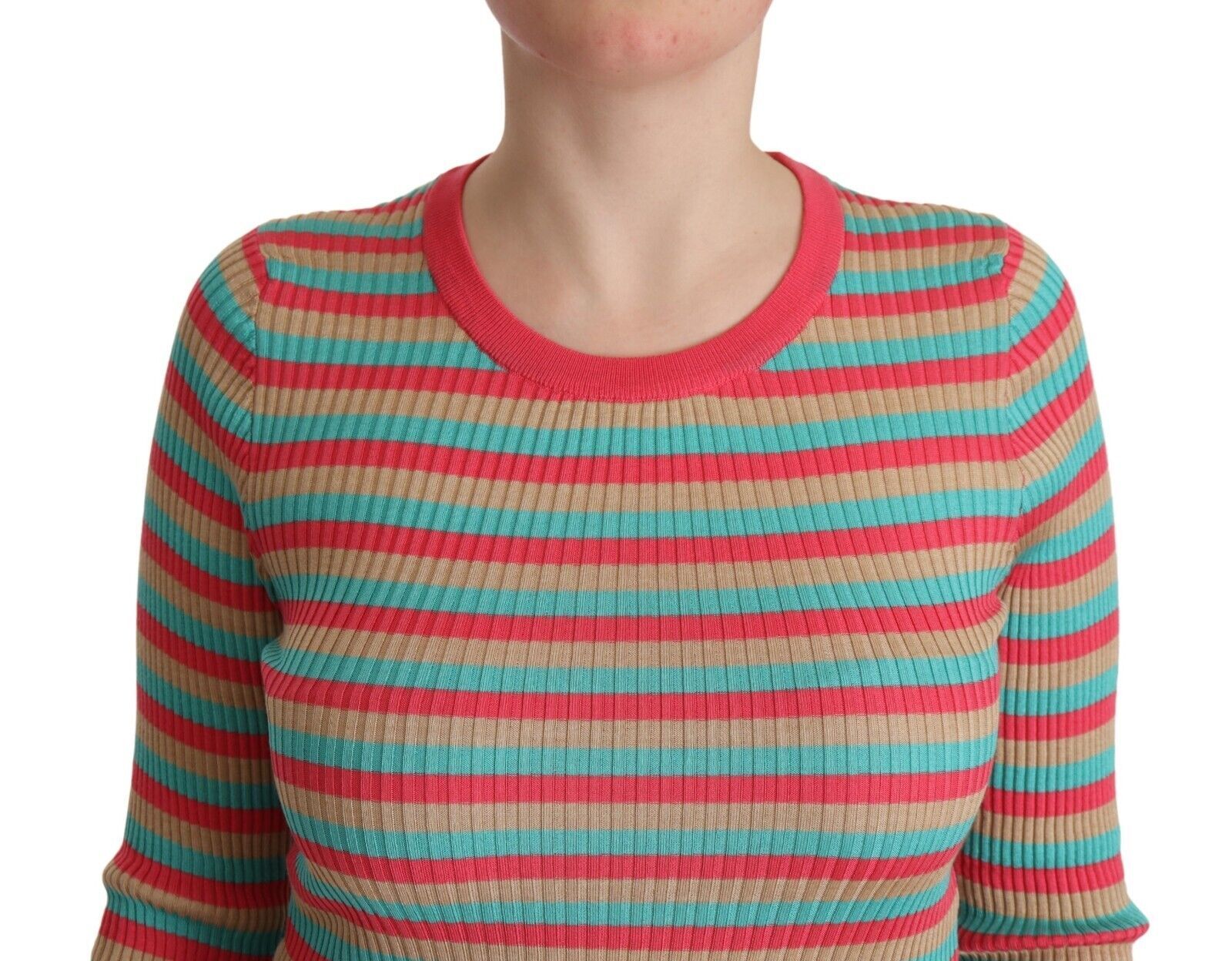 Multicolor Stripes Silk Crew Neck Pullover Top - ventzia