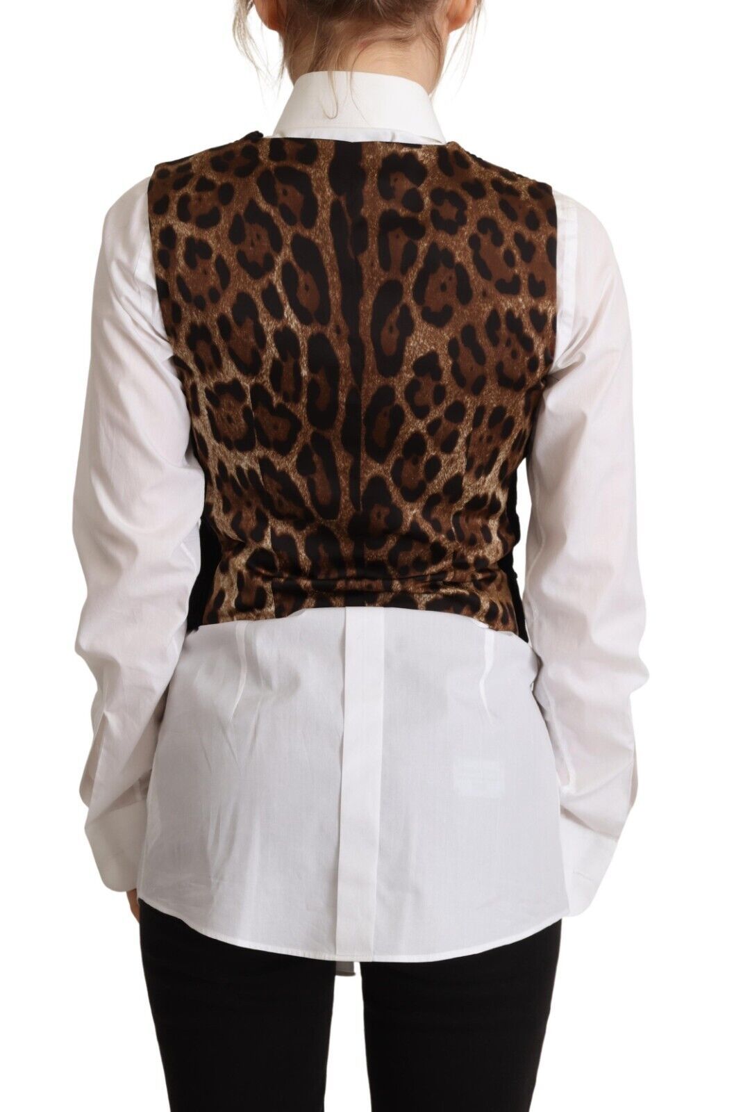 Black V-neck Leopard Corduroy Button Vest Top - ventzia