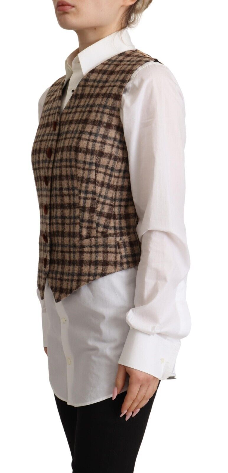 Brown Checkered Leopard V-neck Sleeveless Vest Top - ventzia