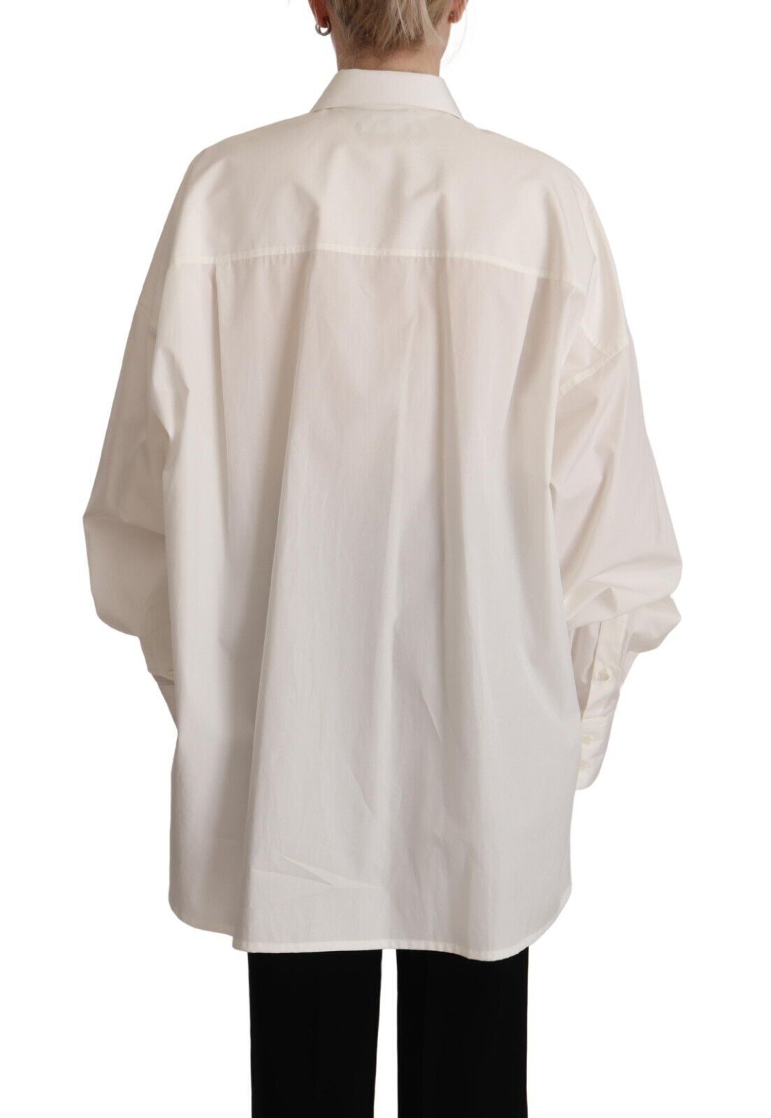 White Cotton Button Up Collared Long Sleeve Top - ventzia