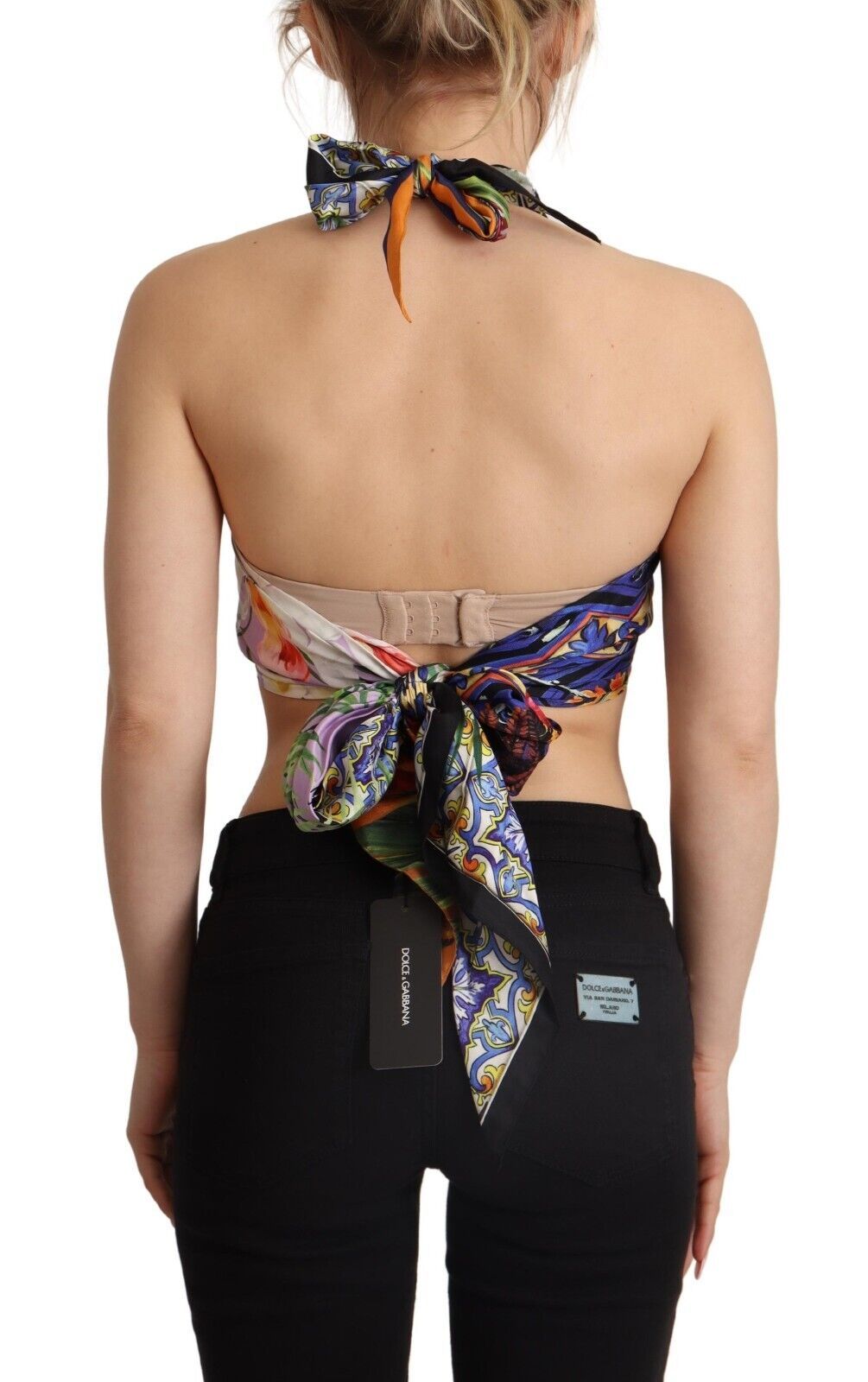 Multicolor Foulard Silk Halter Cropped Top - ventzia