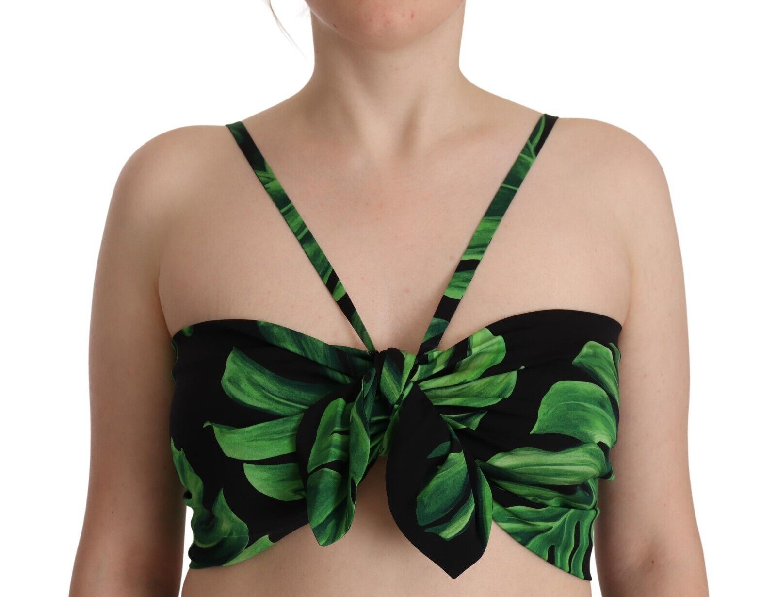 Black Green Leaf Silk Halter Cropped Top - ventzia