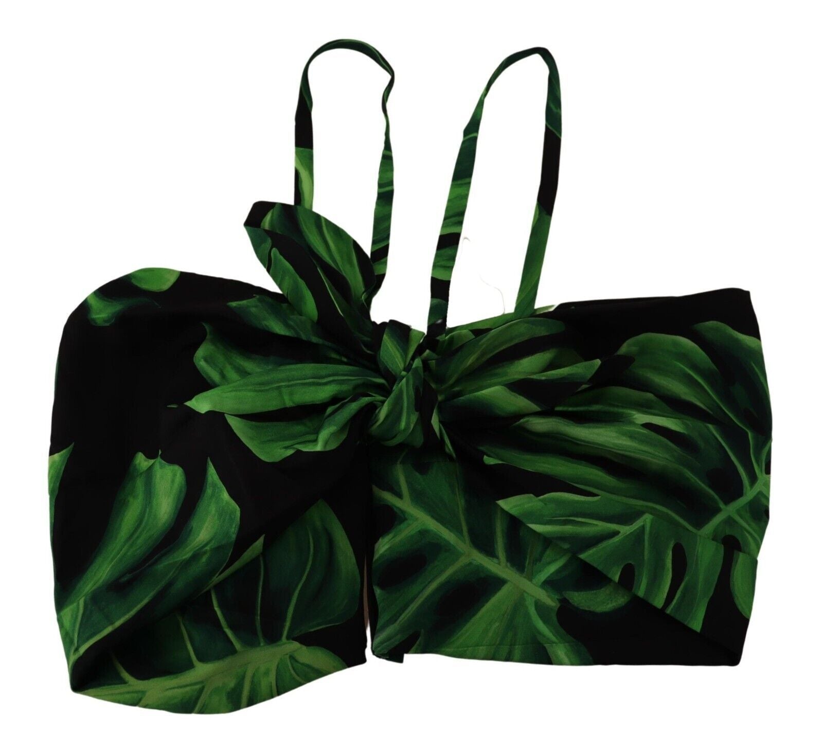 Black Green Leaf Silk Halter Cropped Top - ventzia