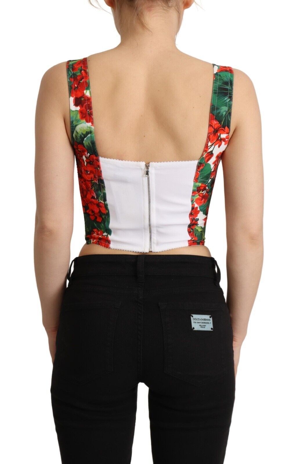 Red Geranium Print Viscose Sweetheart Cropped Top - ventzia