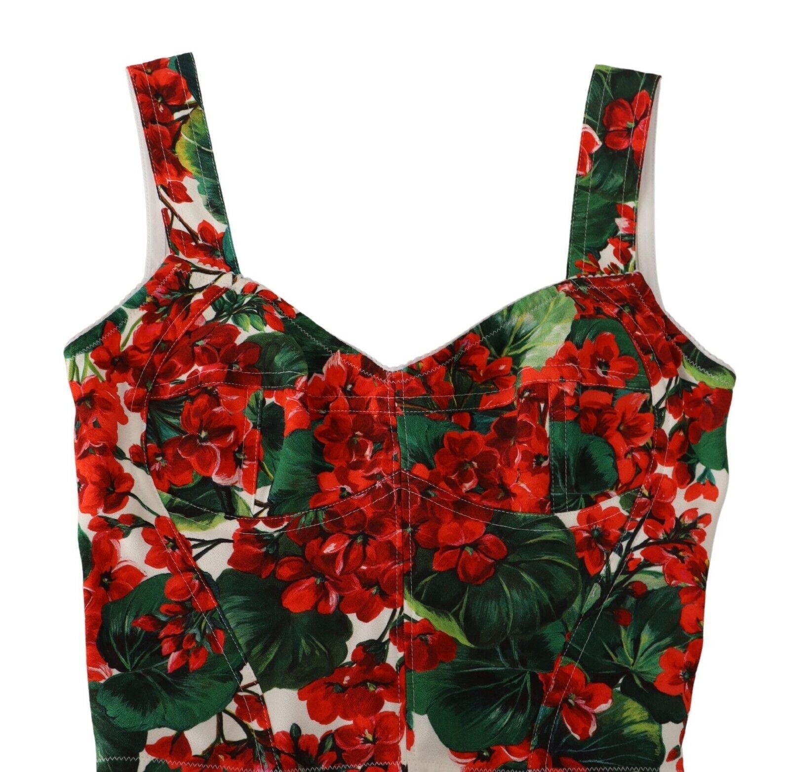 Red Geranium Print Viscose Sweetheart Cropped Top - ventzia