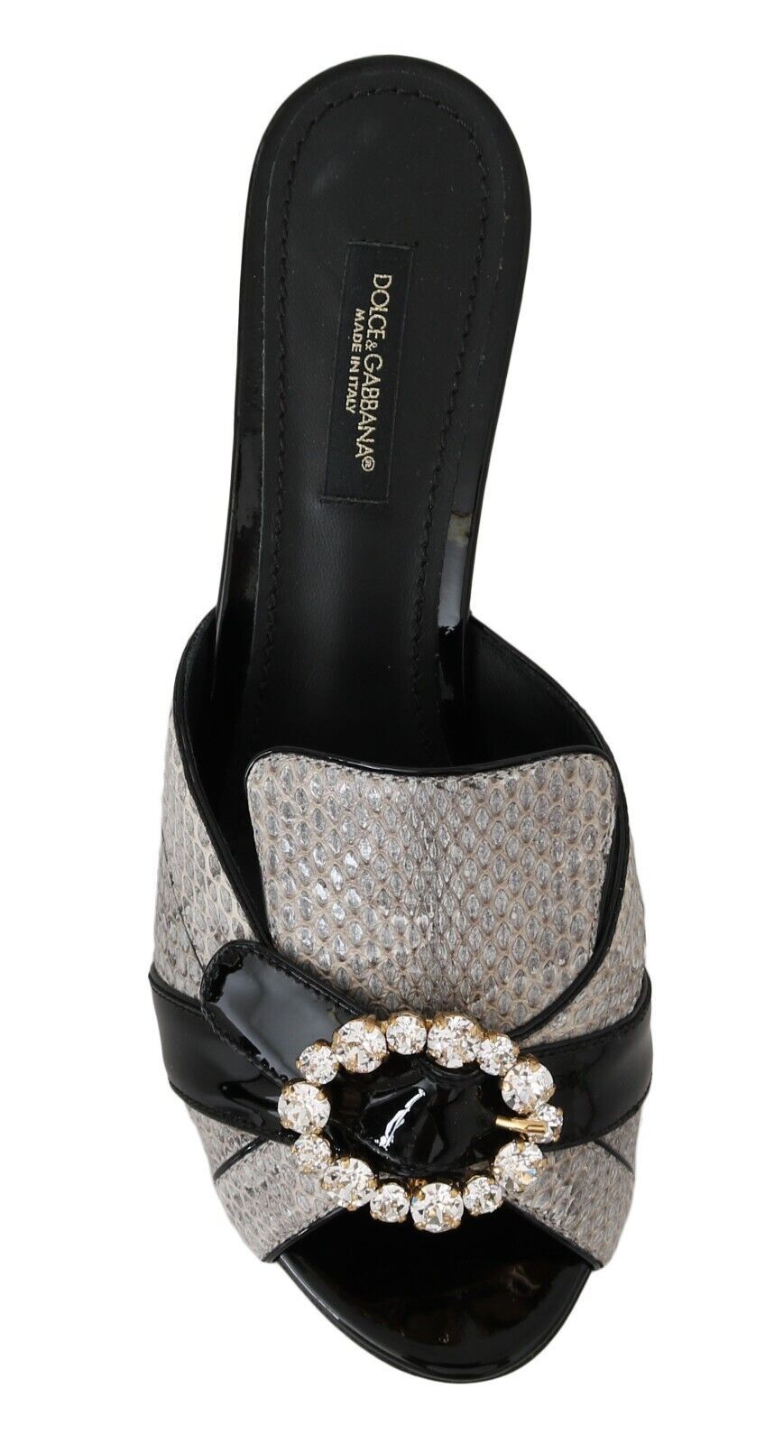 Black Gray Exotic Leather Crystals Sandals Shoes - ventzia