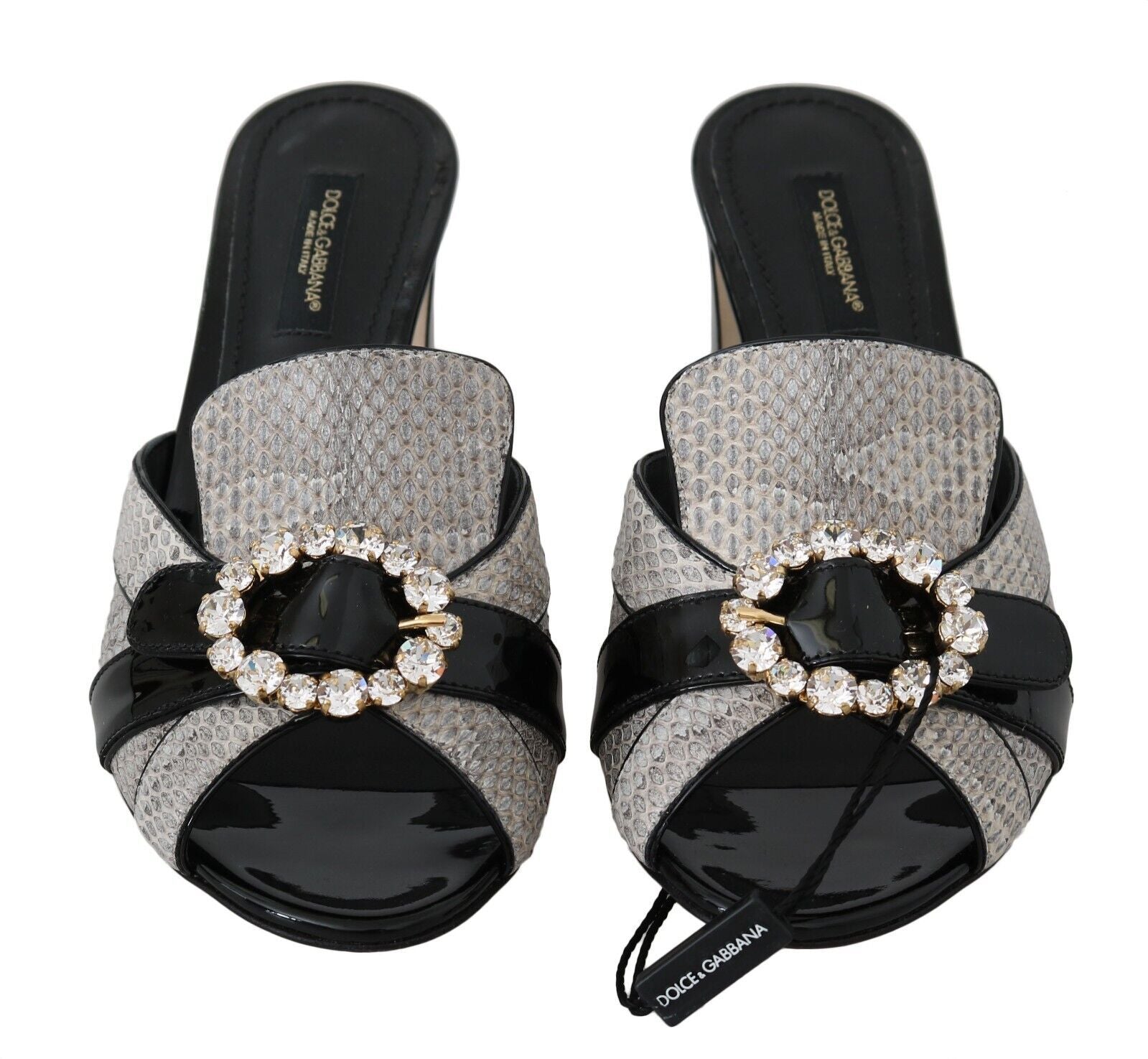 Black Gray Exotic Leather Crystals Sandals Shoes - ventzia