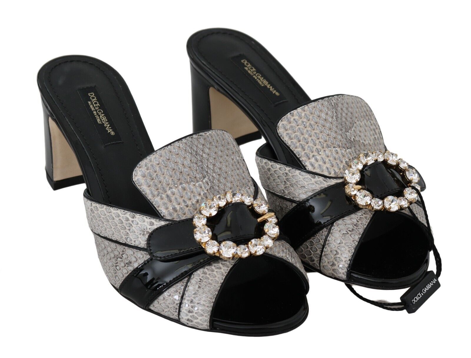 Black Gray Exotic Leather Crystals Sandals Shoes - ventzia