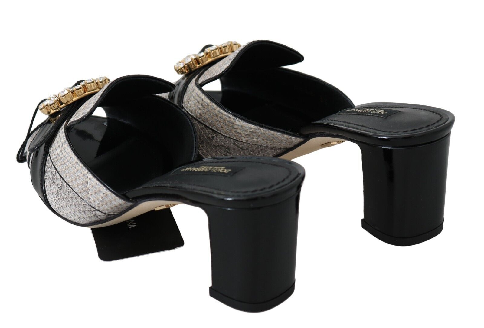 Black Gray Exotic Leather Crystals Sandals Shoes - ventzia