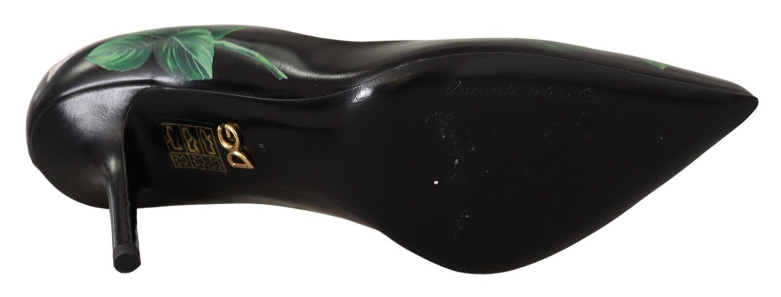 Black Leather Roses High Heels Pumps Shoes - ventzia