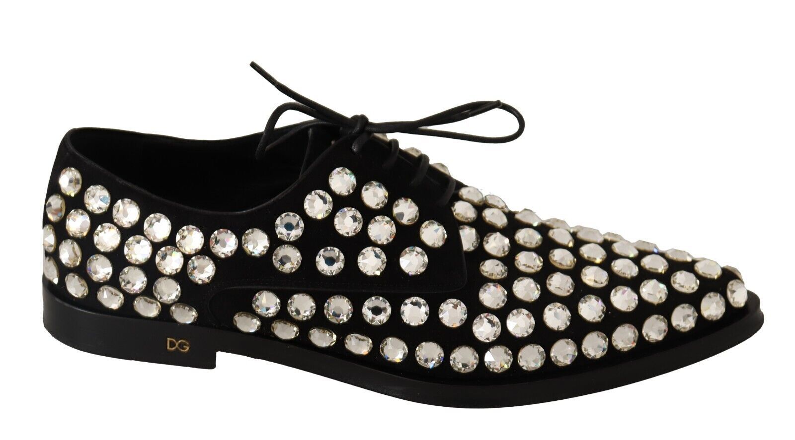 Black Leather Crystals Lace Up Formal Shoes - ventzia