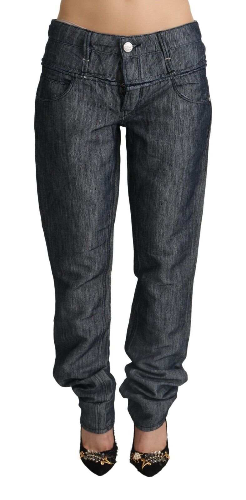 Dark Gray Ramie Mid Wide Waist Straight Denim Jeans - ventzia
