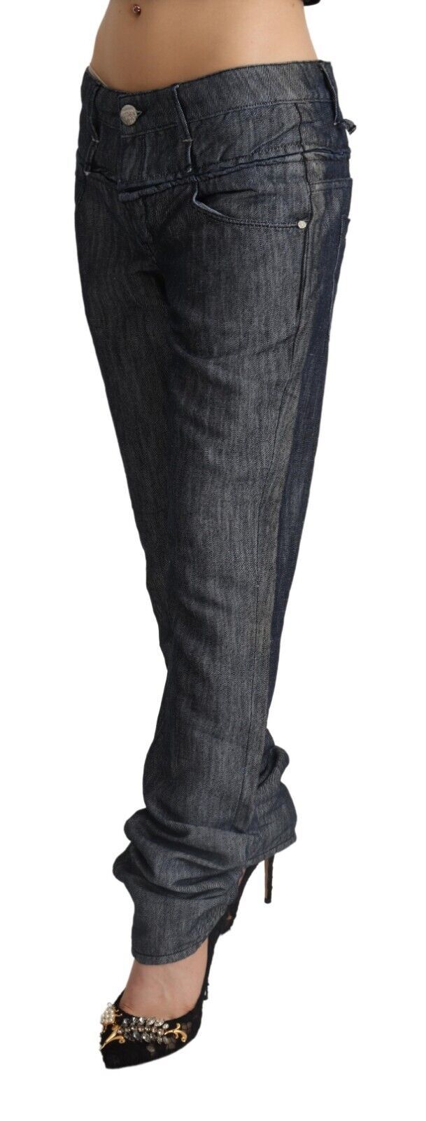 Dark Gray Ramie Mid Wide Waist Straight Denim Jeans - ventzia