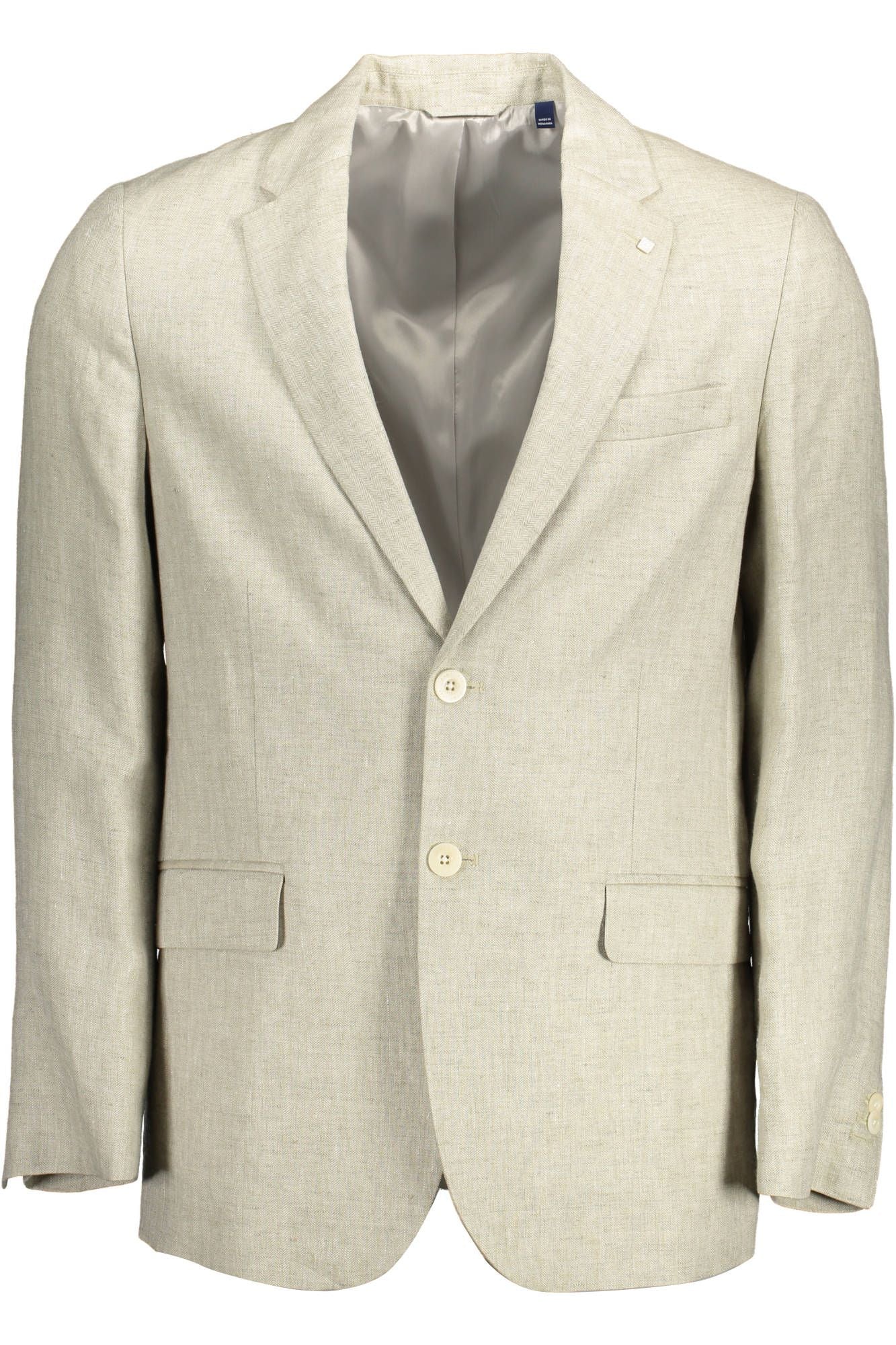 Beige Linen Classic Jacket with Logo Detailing - ventzia