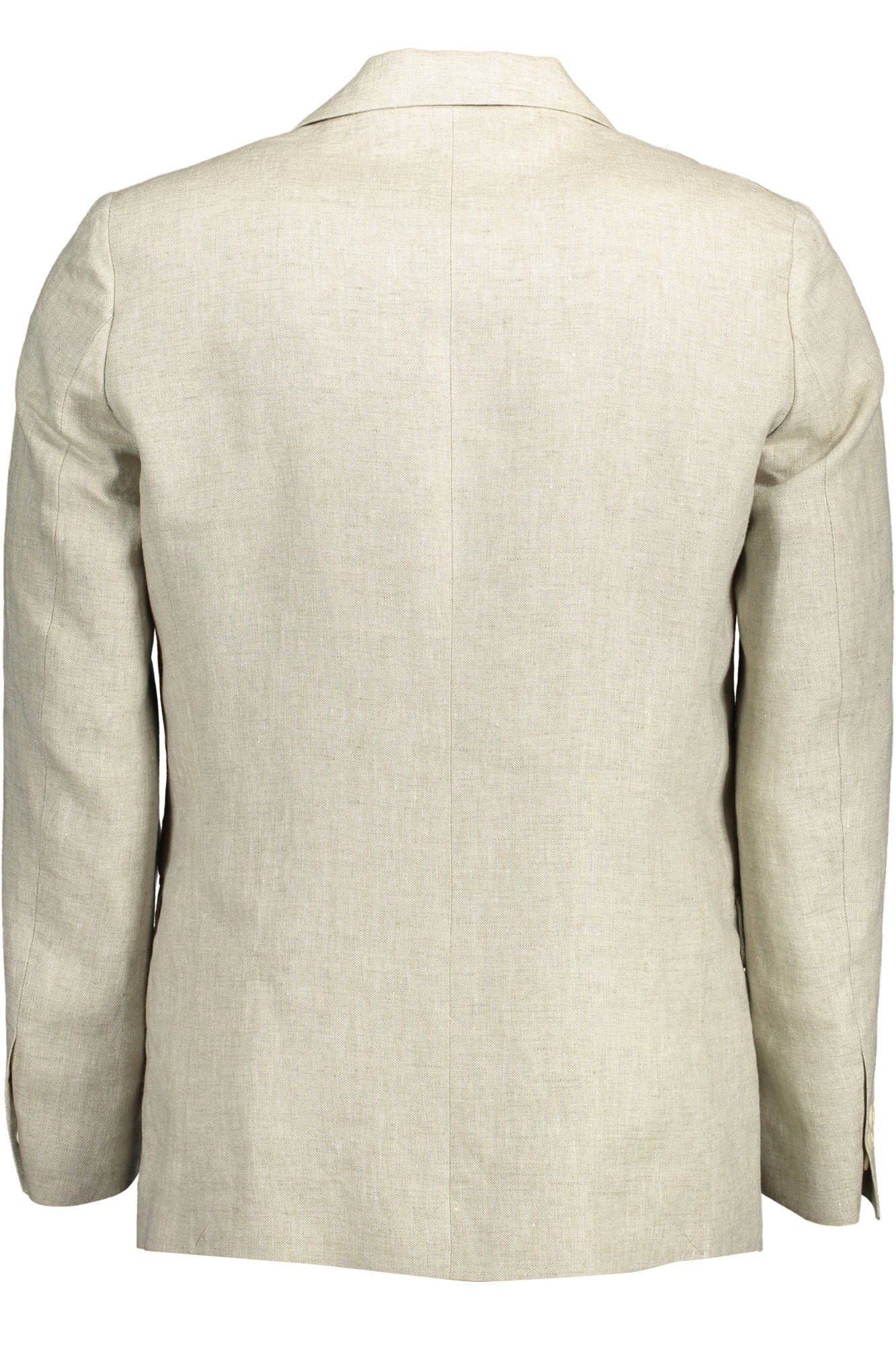 Beige Linen Classic Jacket with Logo Detailing - ventzia
