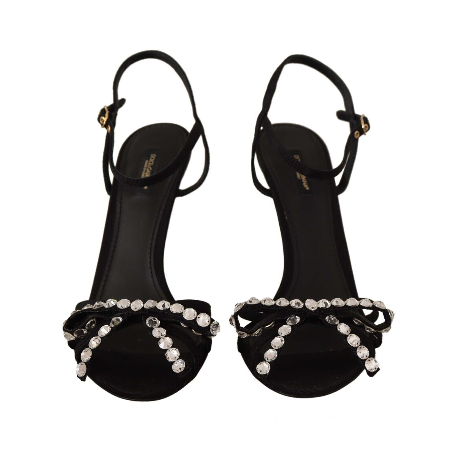 Black Crystals Ankle Strap Heels Sandals Shoes - ventzia
