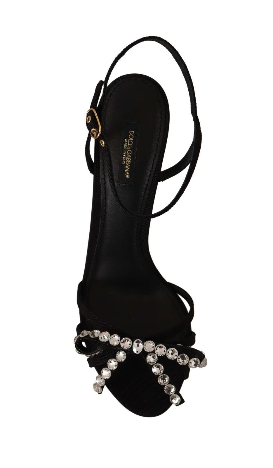 Black Crystals Ankle Strap Heels Sandals Shoes - ventzia