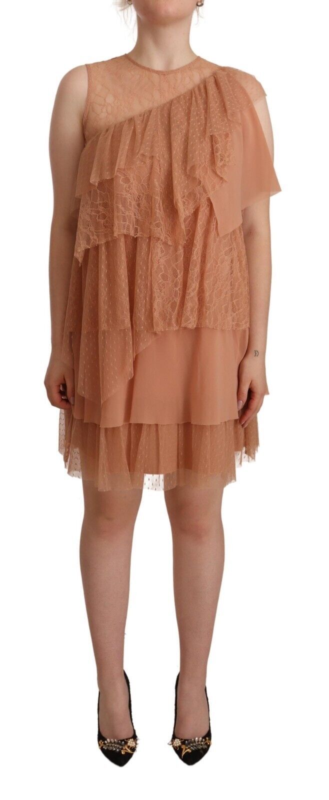 Pink Lace Sleeveless Mini Shift Layered Dress - ventzia