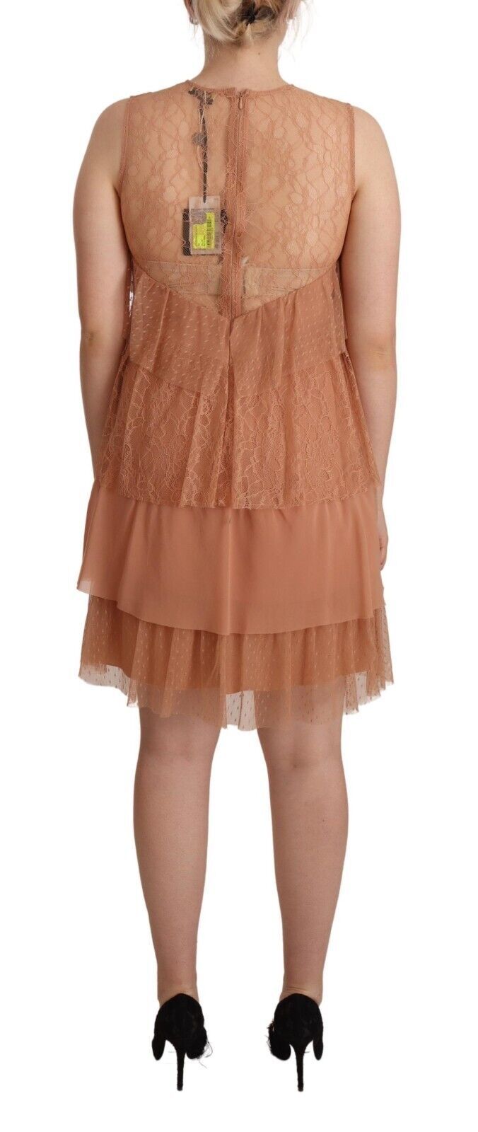 Pink Lace Sleeveless Mini Shift Layered Dress - ventzia