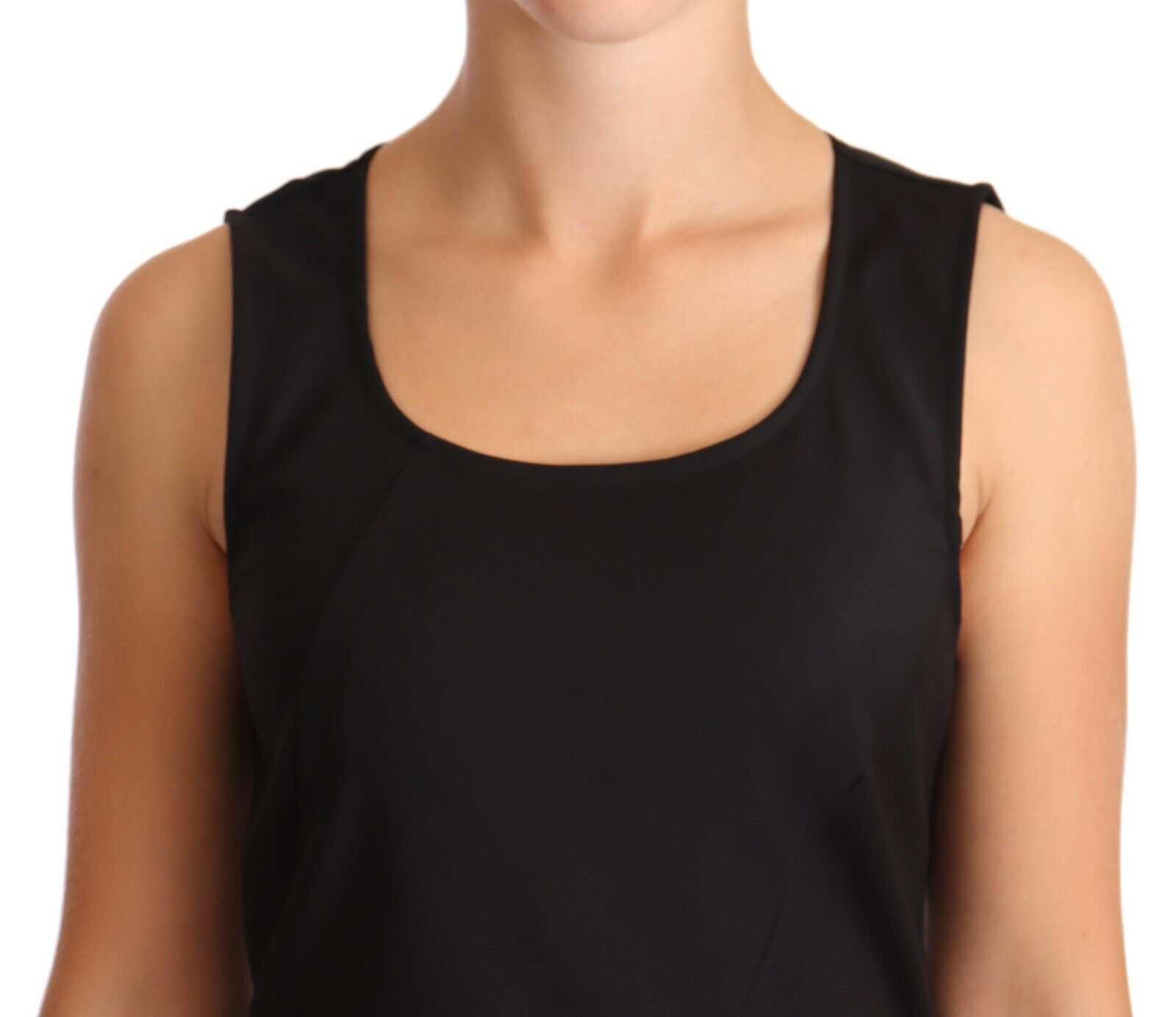 Black Cotton Blend Sleeveless Knee Length Sheath Dress - ventzia